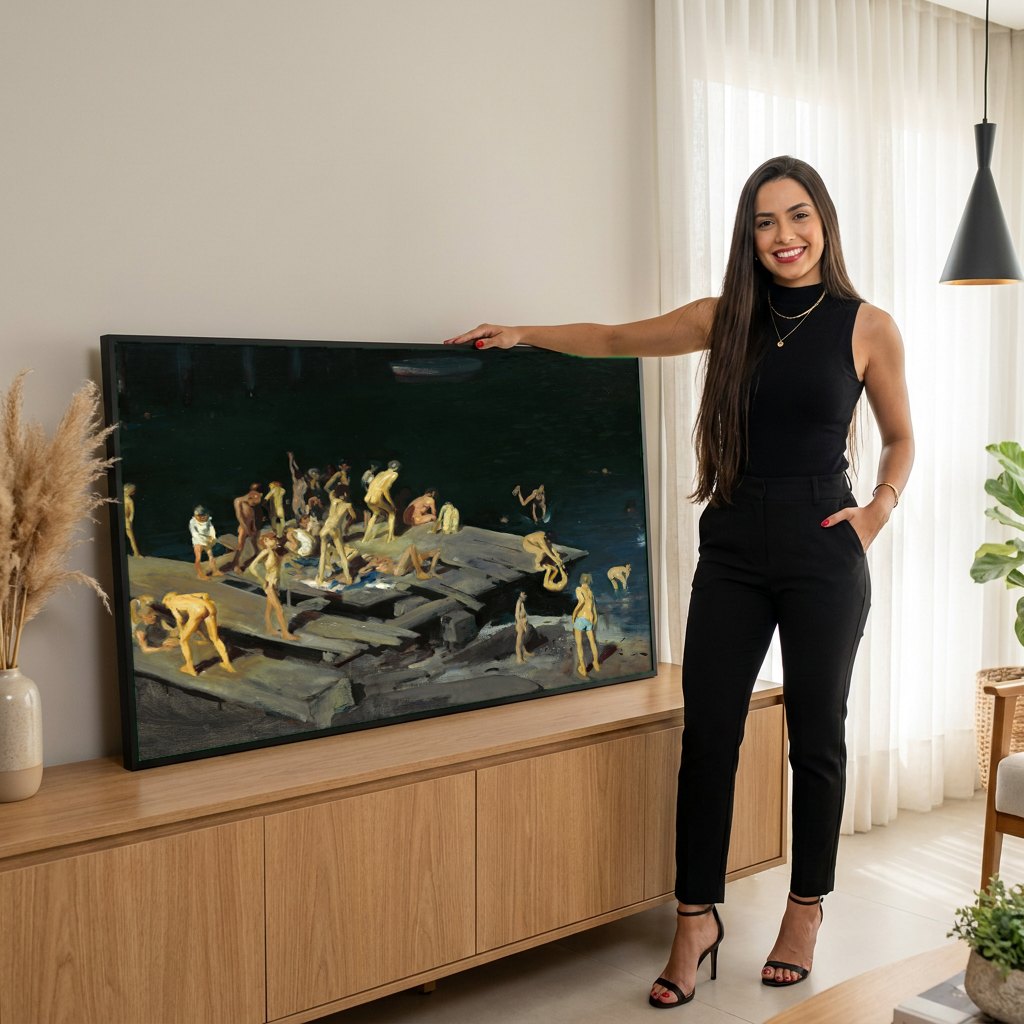 Quadro Decorativo '42 Kids' - George Bellows | modelo apresentando o quadro emoldurado