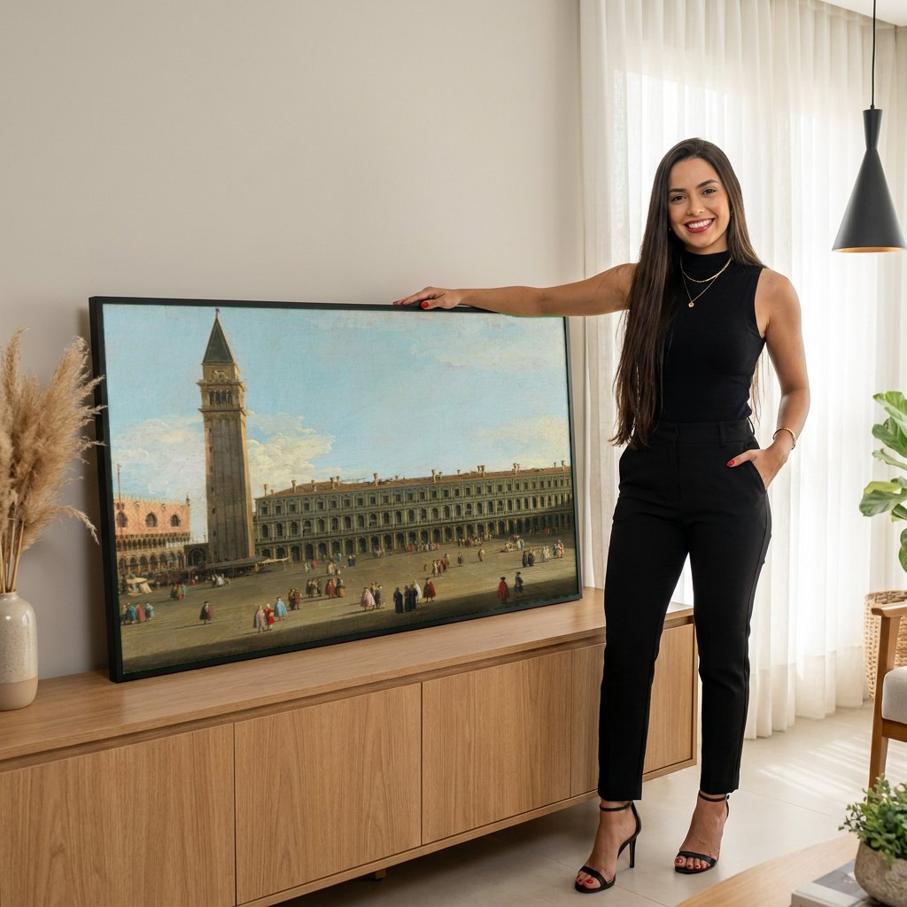 Quadro Decorativo A Praça de São Marcos - Canaletto | modelo apresentando o quadro emoldurado