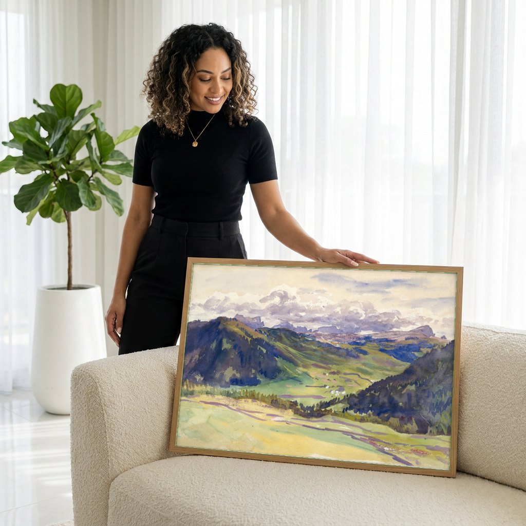 Quadro Decorativo Paisagem Alpina - John Singer Sargent | modelo apresentando o quadro emoldurado