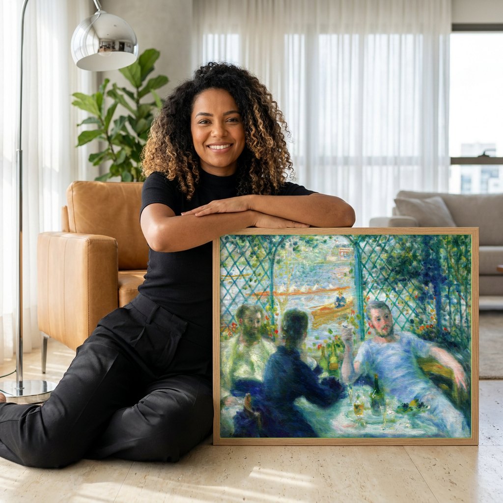 Quadro Decorativo Almoço dos Barqueiros - Renoir | modelo apresentando o quadro emoldurado