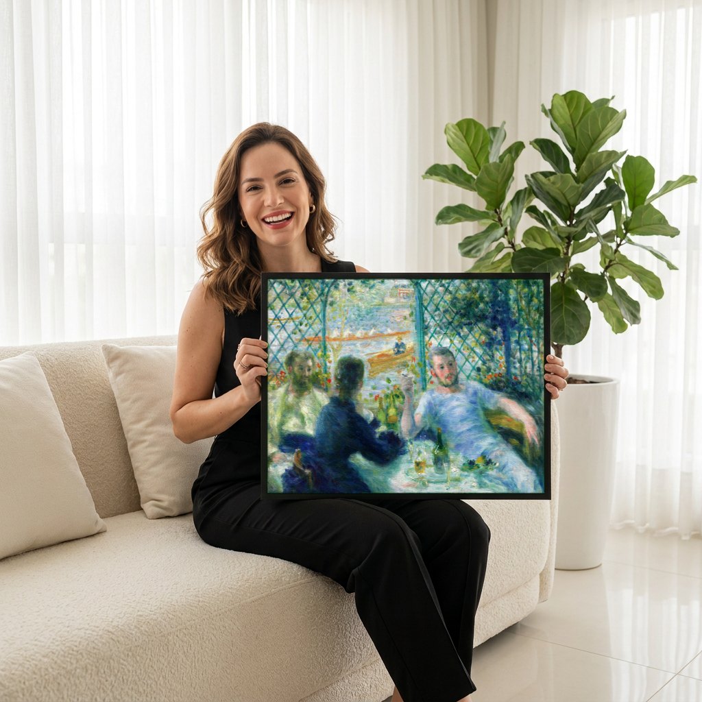 Quadro Decorativo Almoço dos Barqueiros - Renoir | modelo apresentando o quadro emoldurado