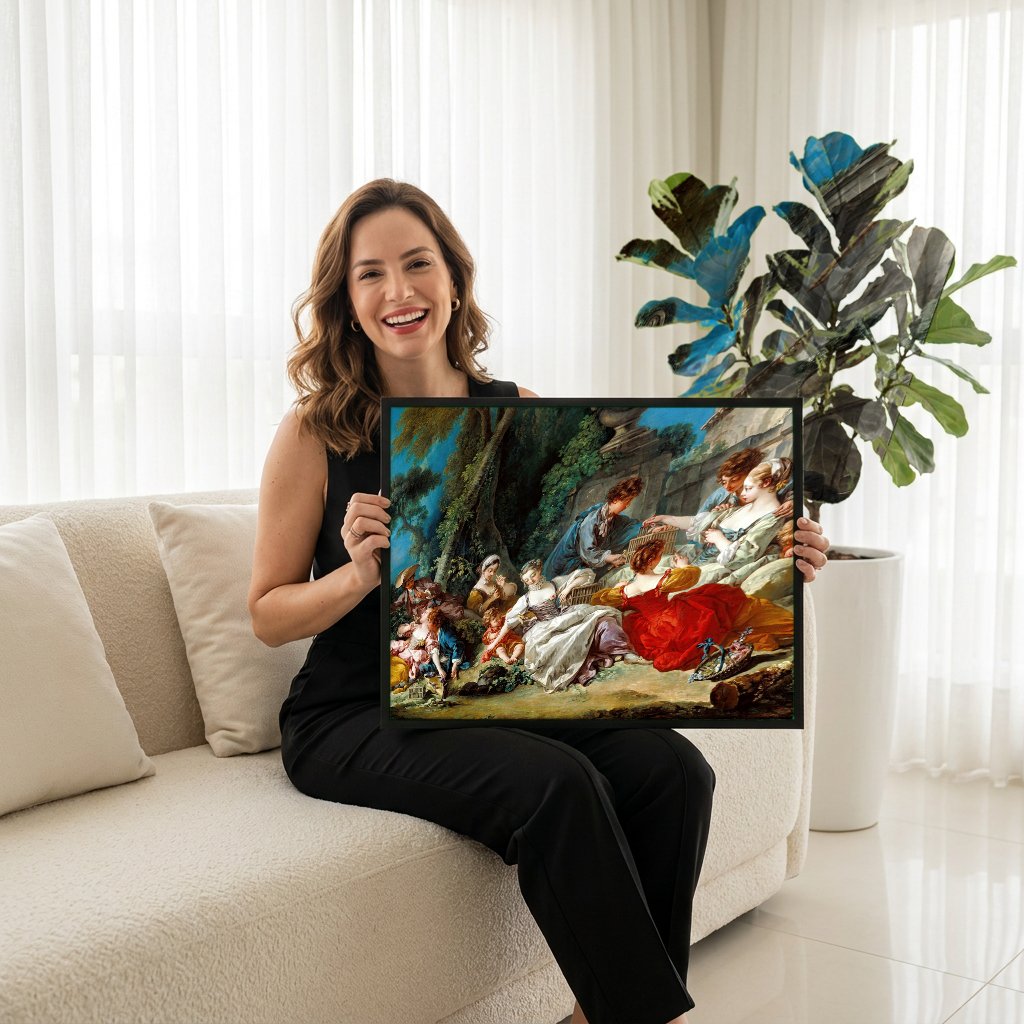 Quadro Decorativo A Gaiola de Pássaros - François Boucher com modelo em ambiente