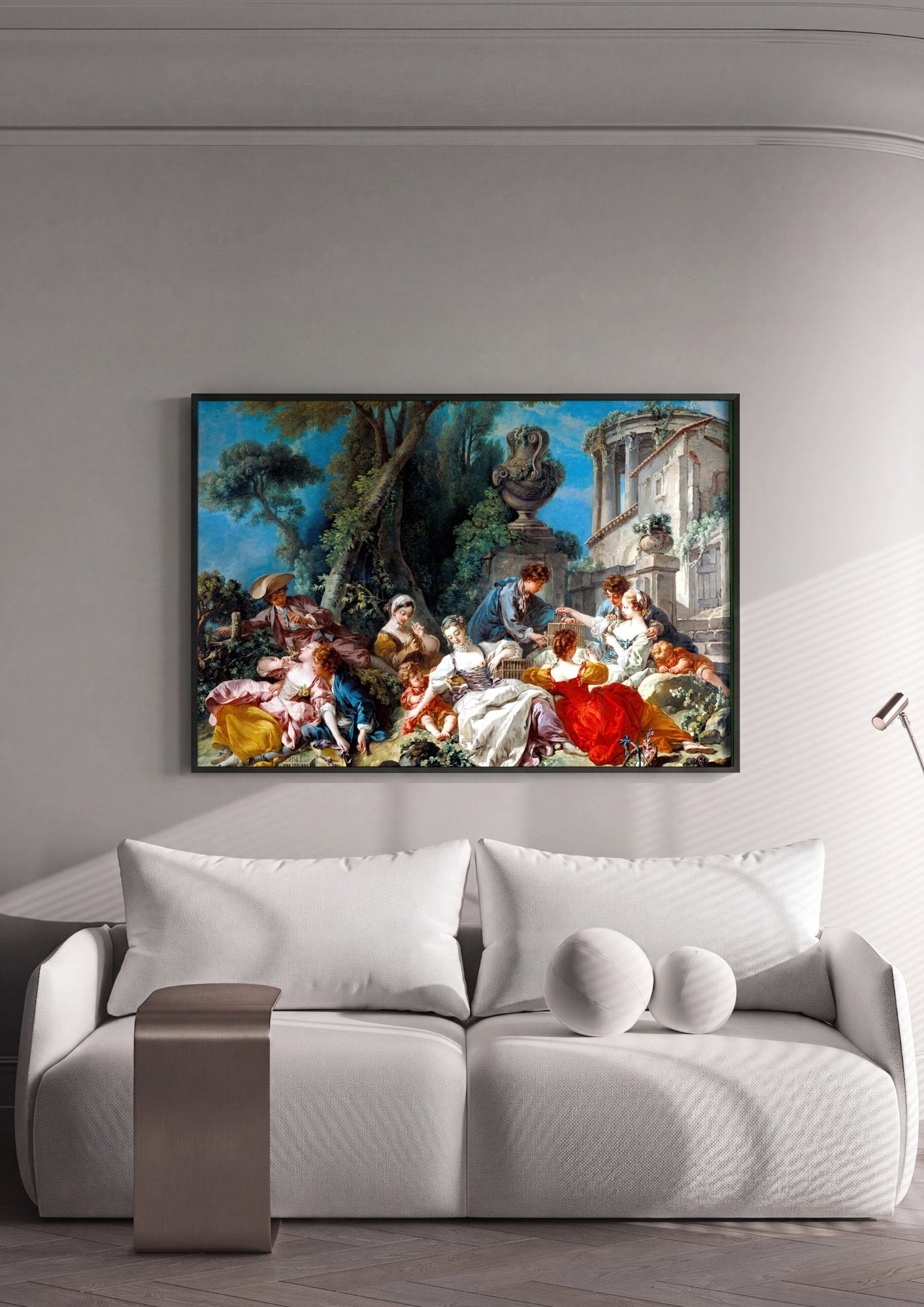 Quadro Decorativo A Gaiola de Pássaros – François Boucher em ambiente decorado