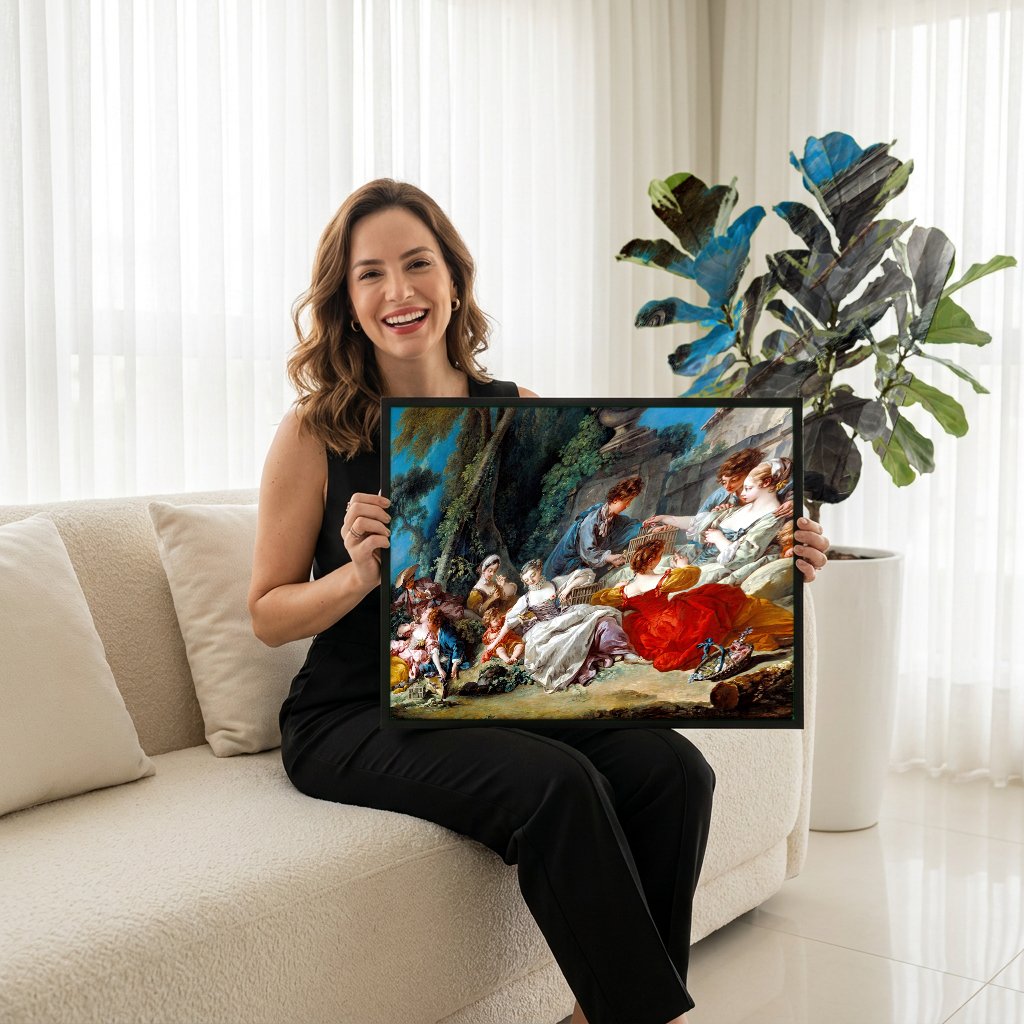 Quadro Decorativo A Gaiola de Pássaros – François Boucher com modelo em ambiente