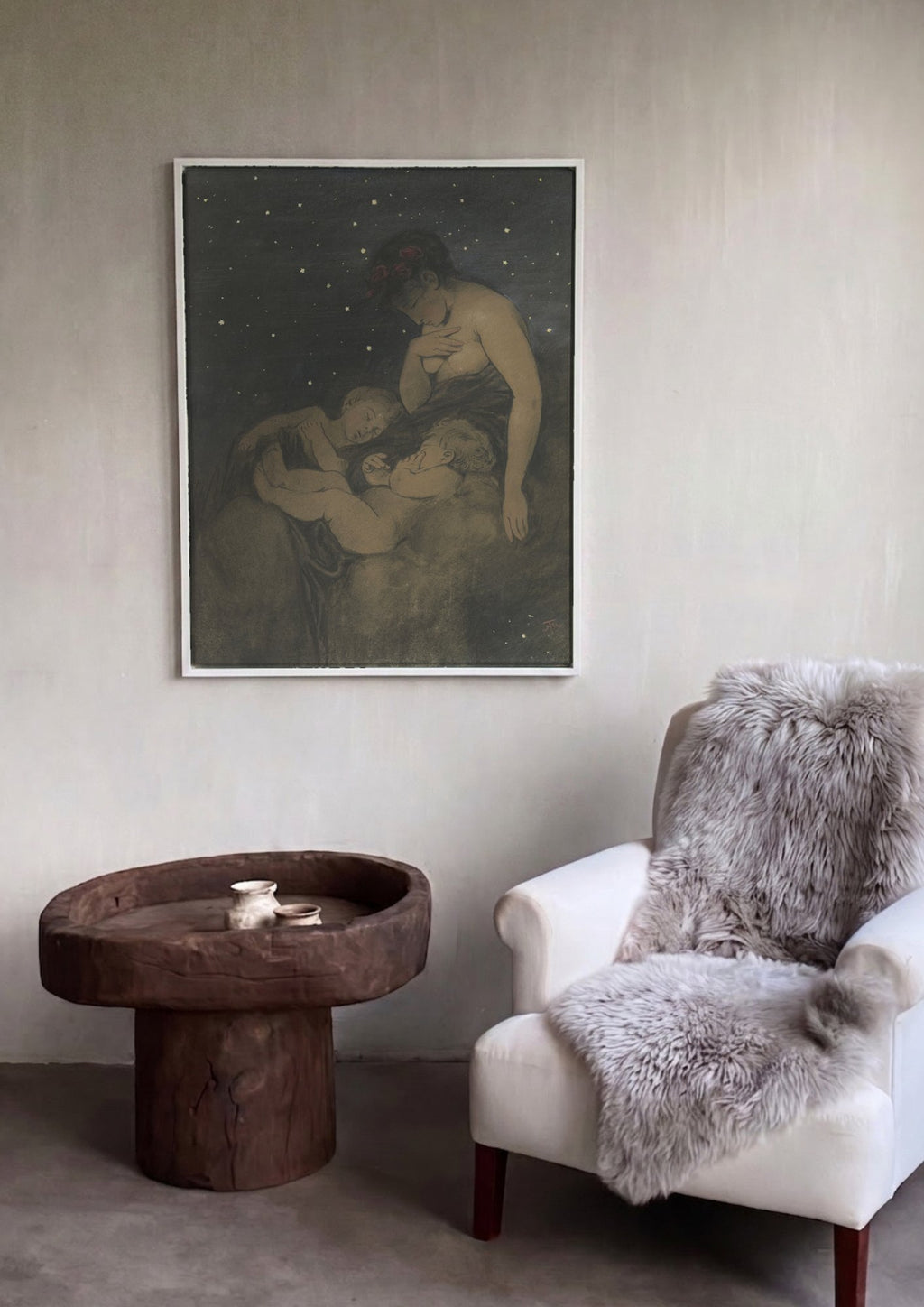 Quadro Decorativo Mãe e Filhos sob as Estrelas - Hans Thoma | quadro emoldurado na parede