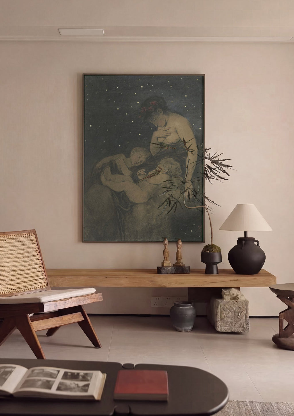 Quadro Decorativo Mãe e Filhos sob as Estrelas - Hans Thoma | quadro emoldurado na parede