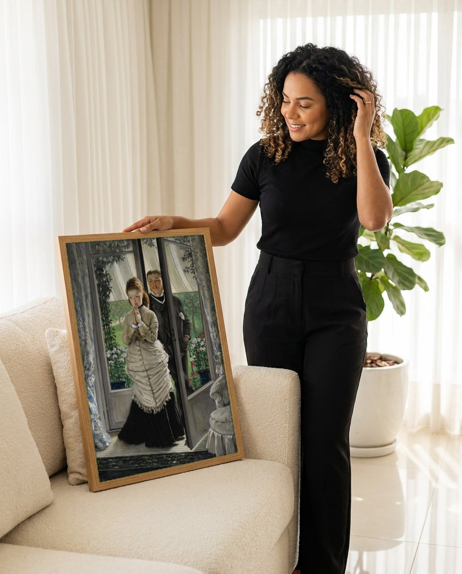 Quadro Decorativo A Despedida - James Tissot | modelo apresentando o quadro emoldurado