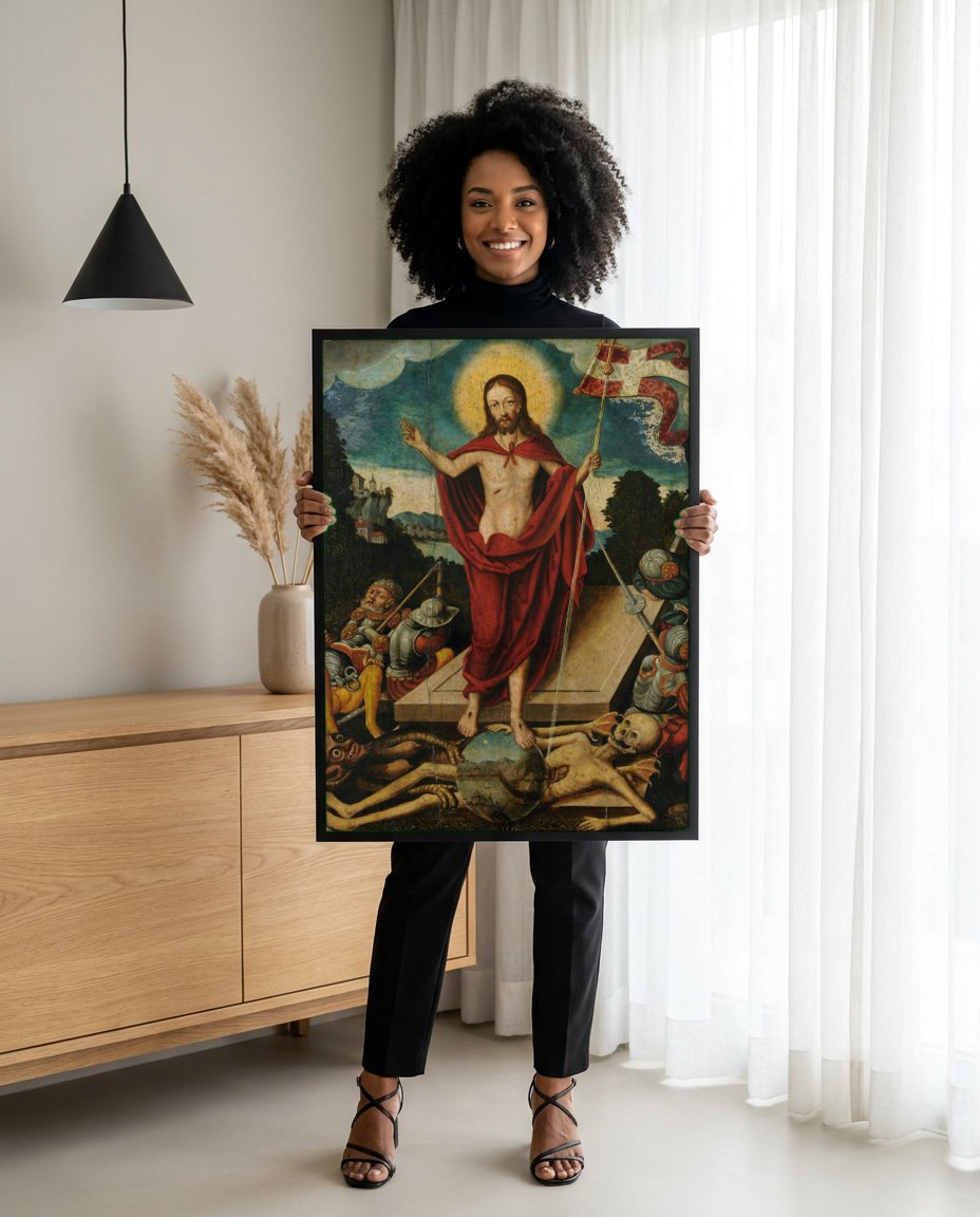 Quadro Decorativo A Ressurreição de Cristo - Cranach, o Velho | modelo apresentando o quadro emoldurado