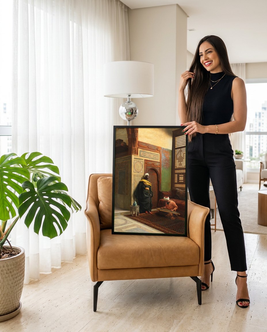 Quadro Decorativo A Audição – Ludwig Deutsch | modelo apresentando o quadro emoldurado