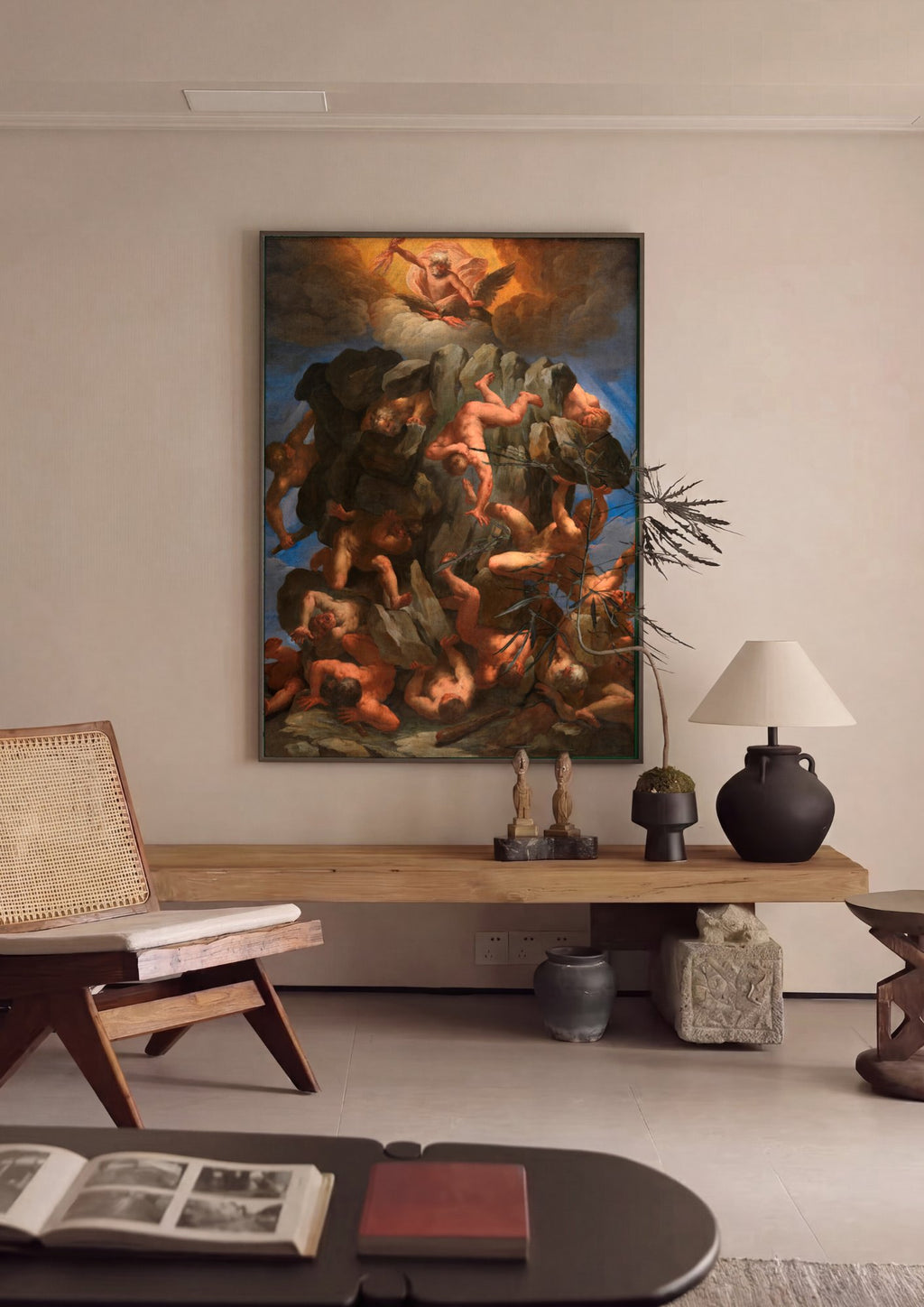 Quadro Decorativo A Queda dos Gigantes - Guido Reni em ambiente decorado
