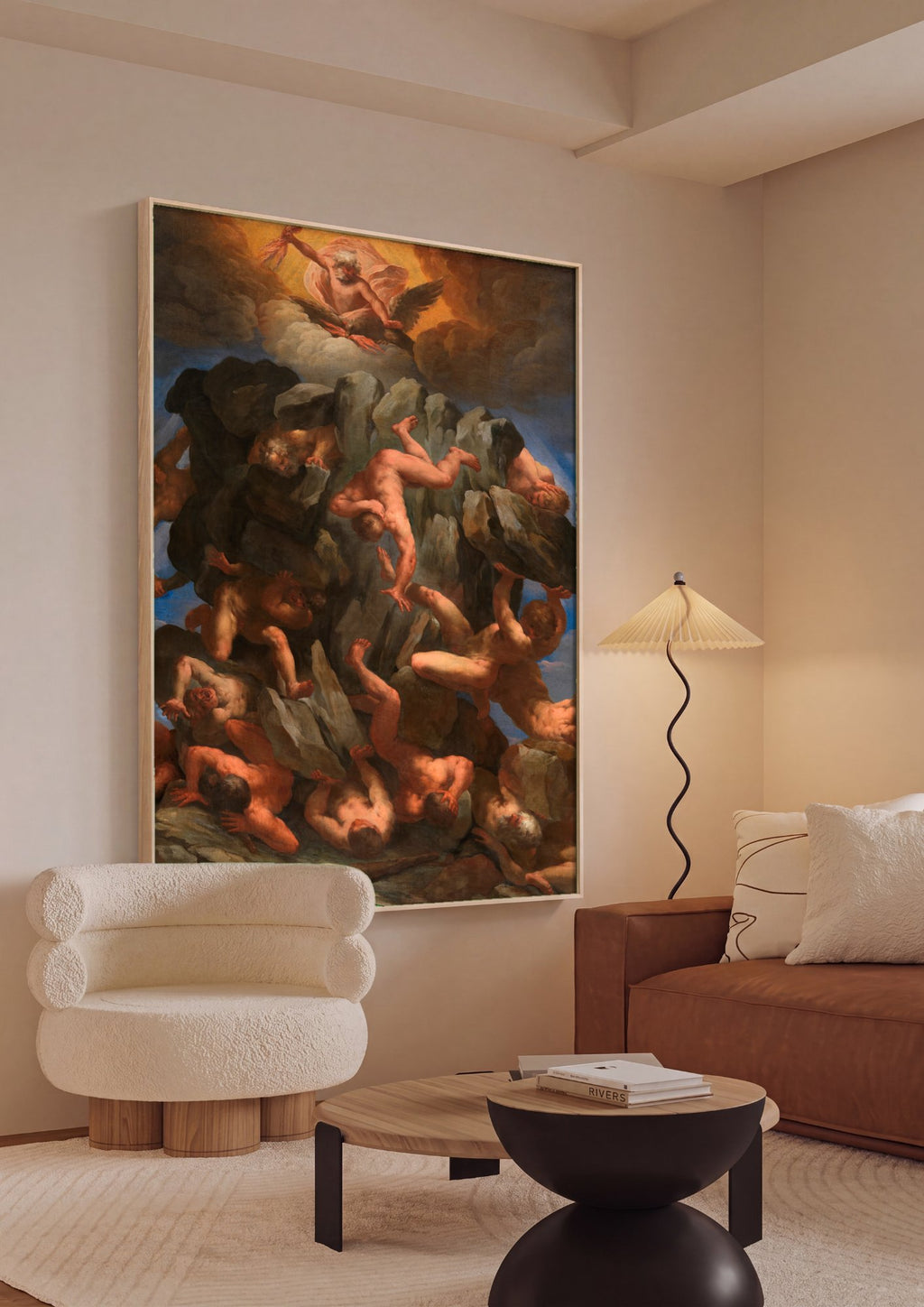 Quadro Decorativo A Queda dos Gigantes - Guido Reni em ambiente decorado