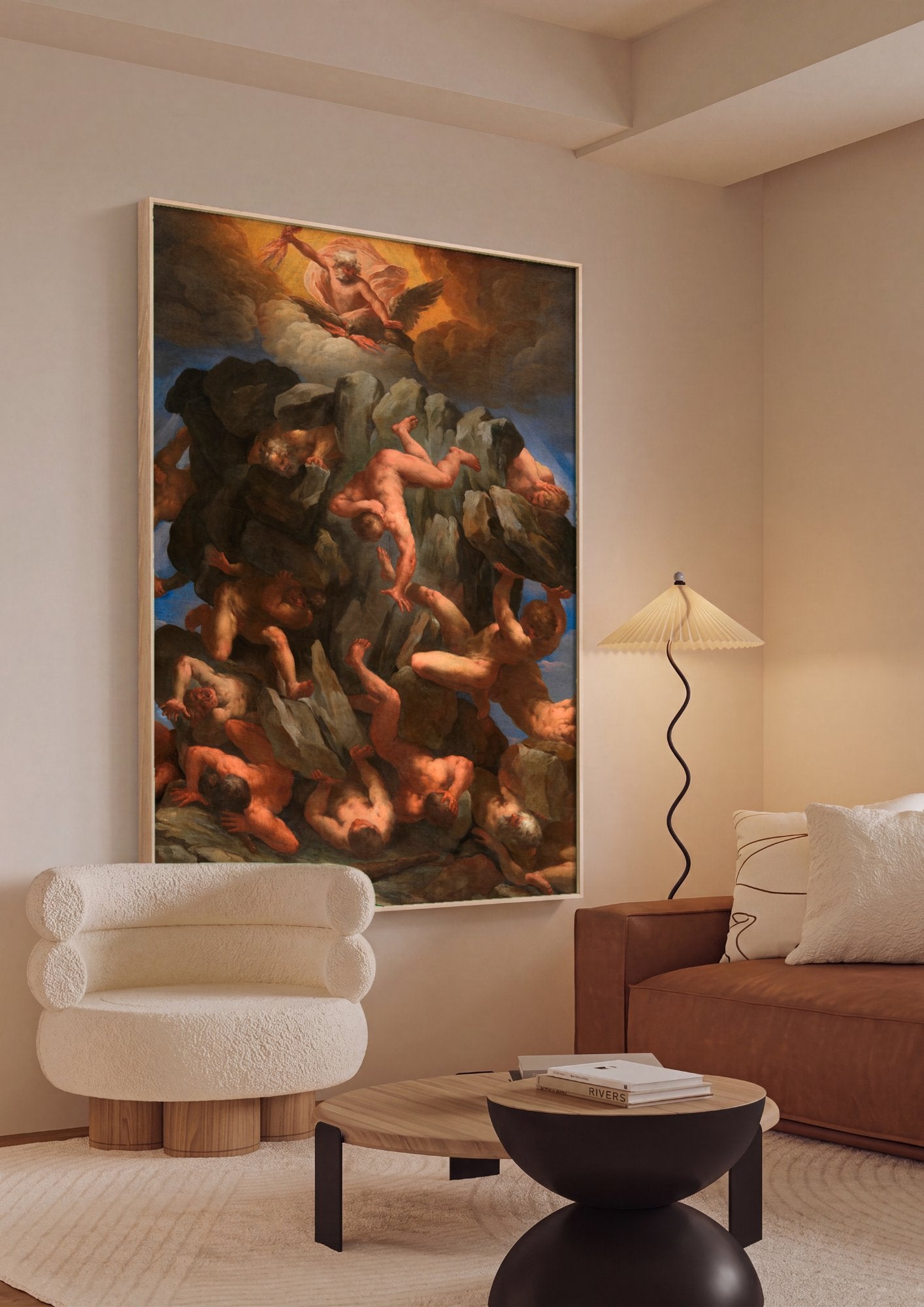 Quadro Decorativo A Queda dos Gigantes - Guido Reni em ambiente decorado