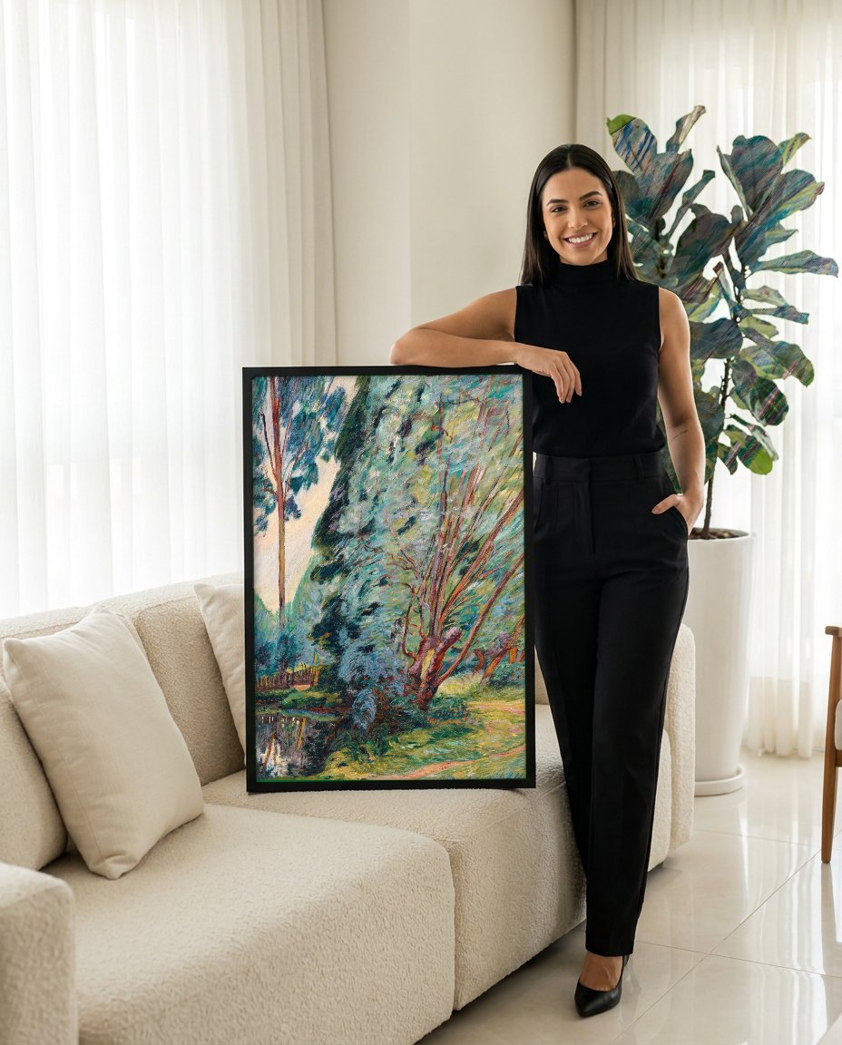 Quadro Decorativo Paisagem com Árvores - Guillaumin com modelo em ambiente