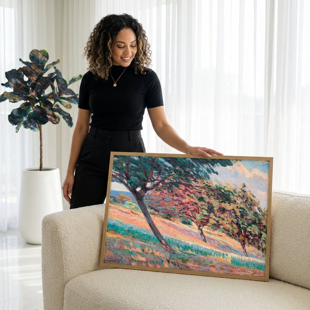 Quadro Decorativo Paisagem com Árvores - Guillaumin com modelo em ambiente