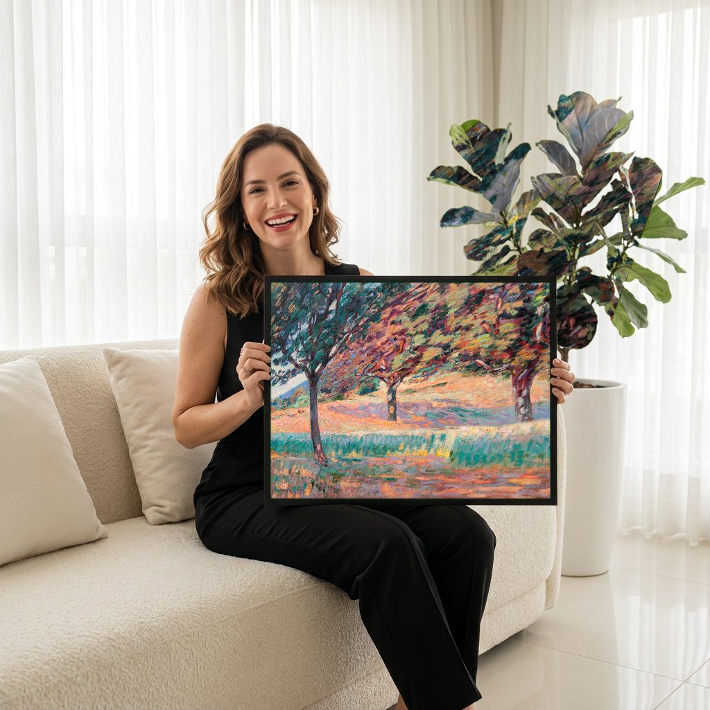 Quadro Decorativo Paisagem com Árvores - Guillaumin com modelo em ambiente