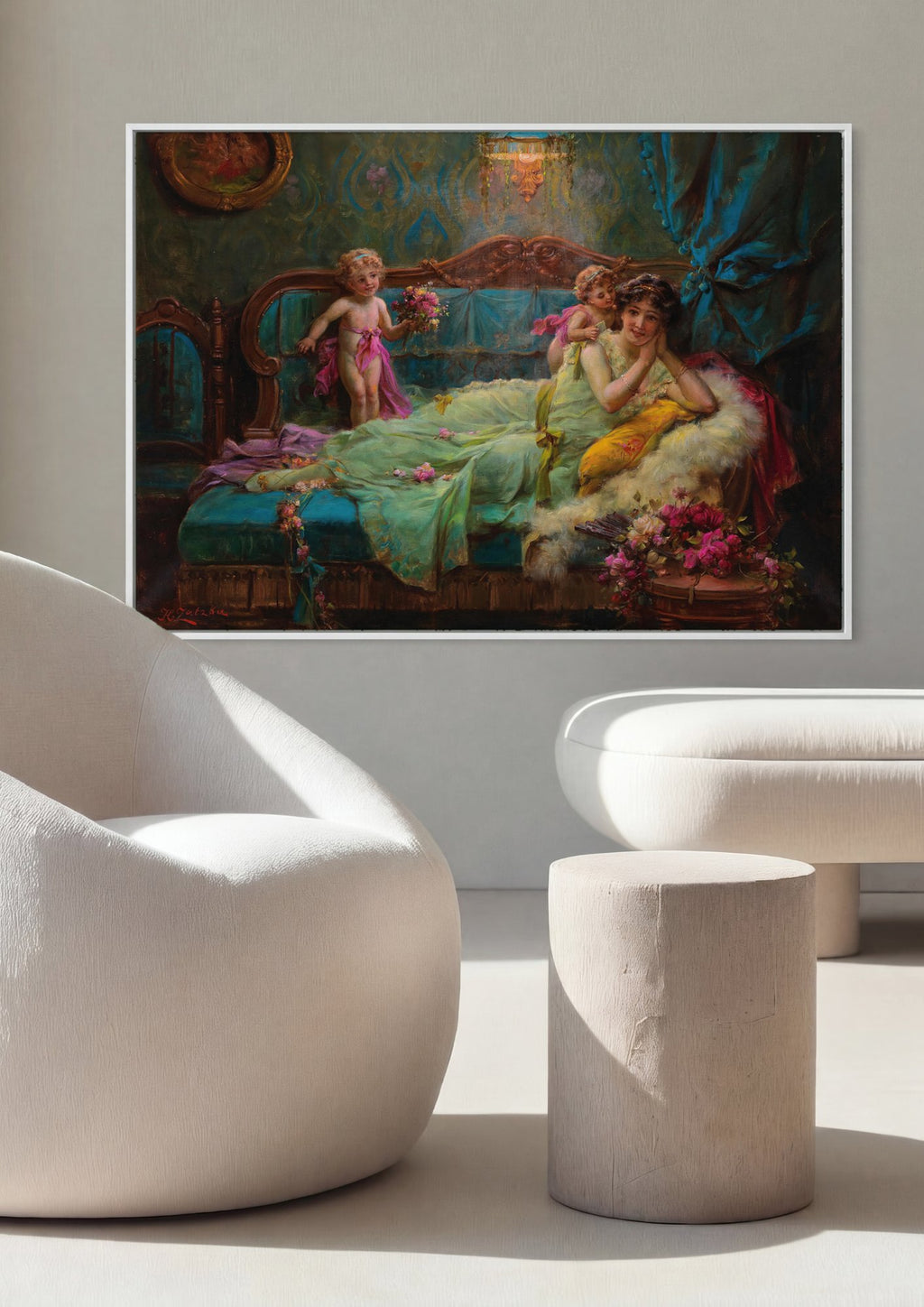 Quadro Decorativo A Oferenda de Flores - Hans Zatzka em ambiente decorado
