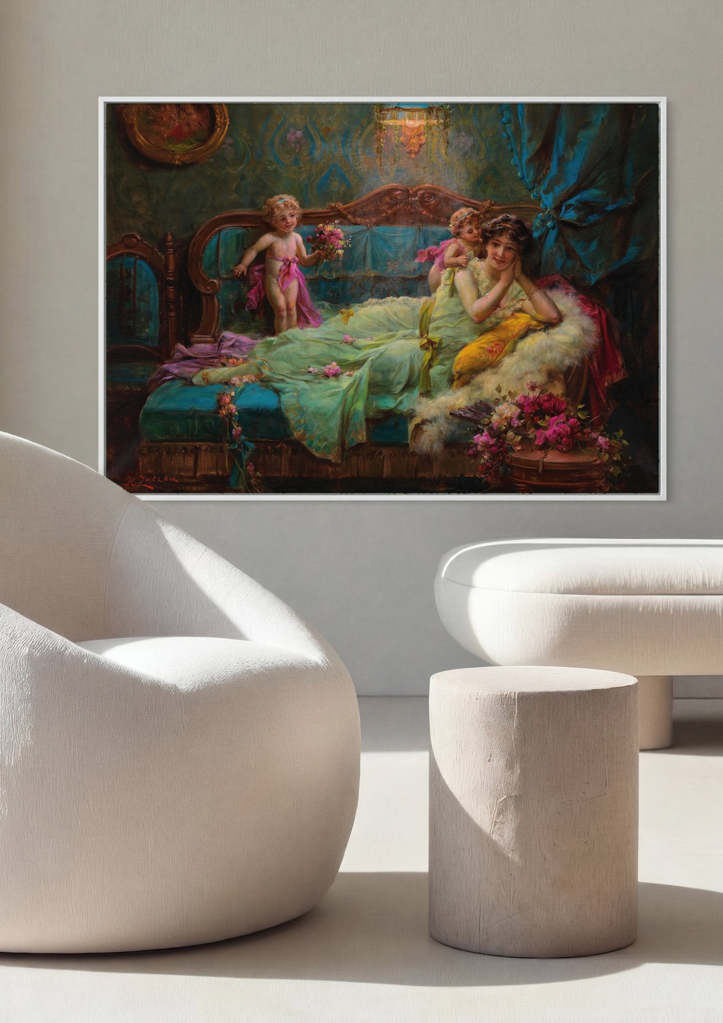 Quadro Decorativo A Oferenda de Flores - Hans Zatzka em ambiente decorado
