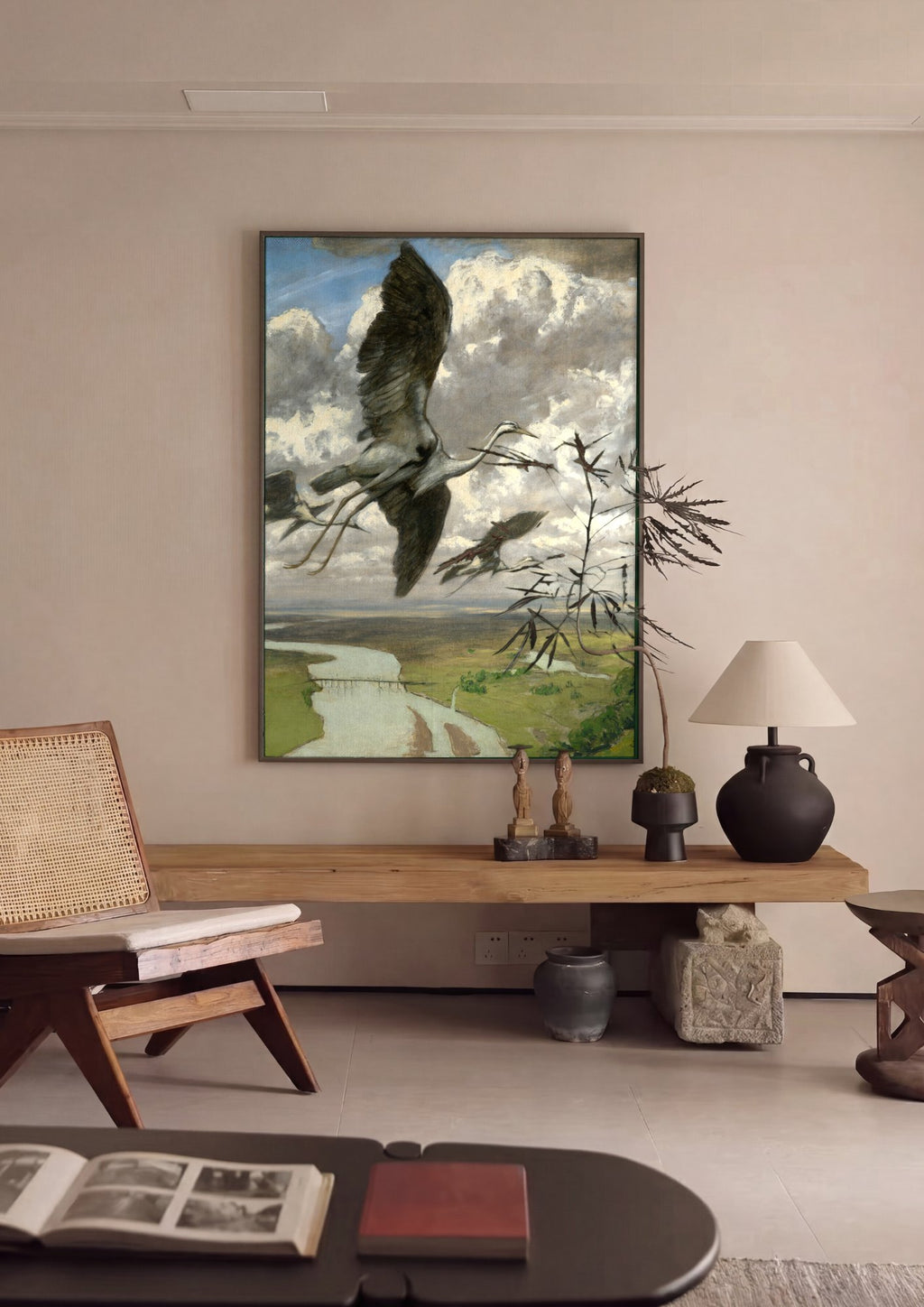 Quadro Decorativo A Revoada das Garças - Hans Thoma em ambiente decorado