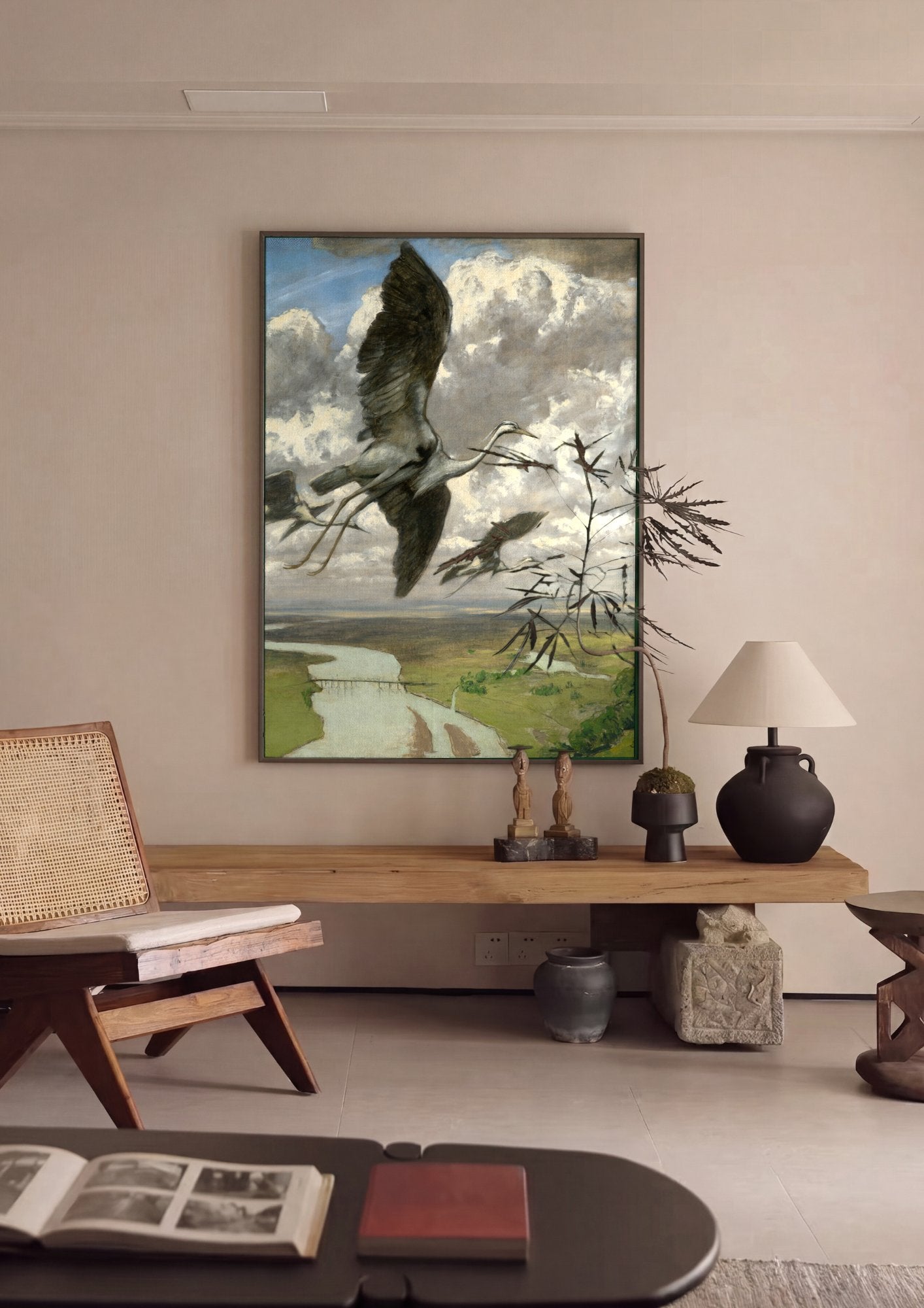 Quadro Decorativo A Revoada das Garças - Hans Thoma em ambiente decorado