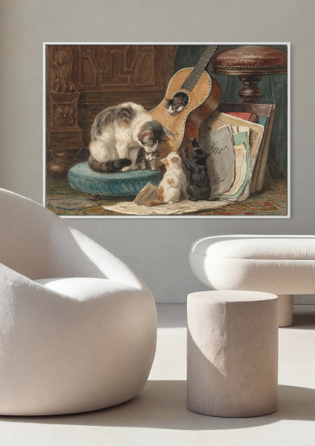 Quadro Decorativo Gatinhos Brincalhões - Henriëtte Ronner-Knip em ambiente decorado