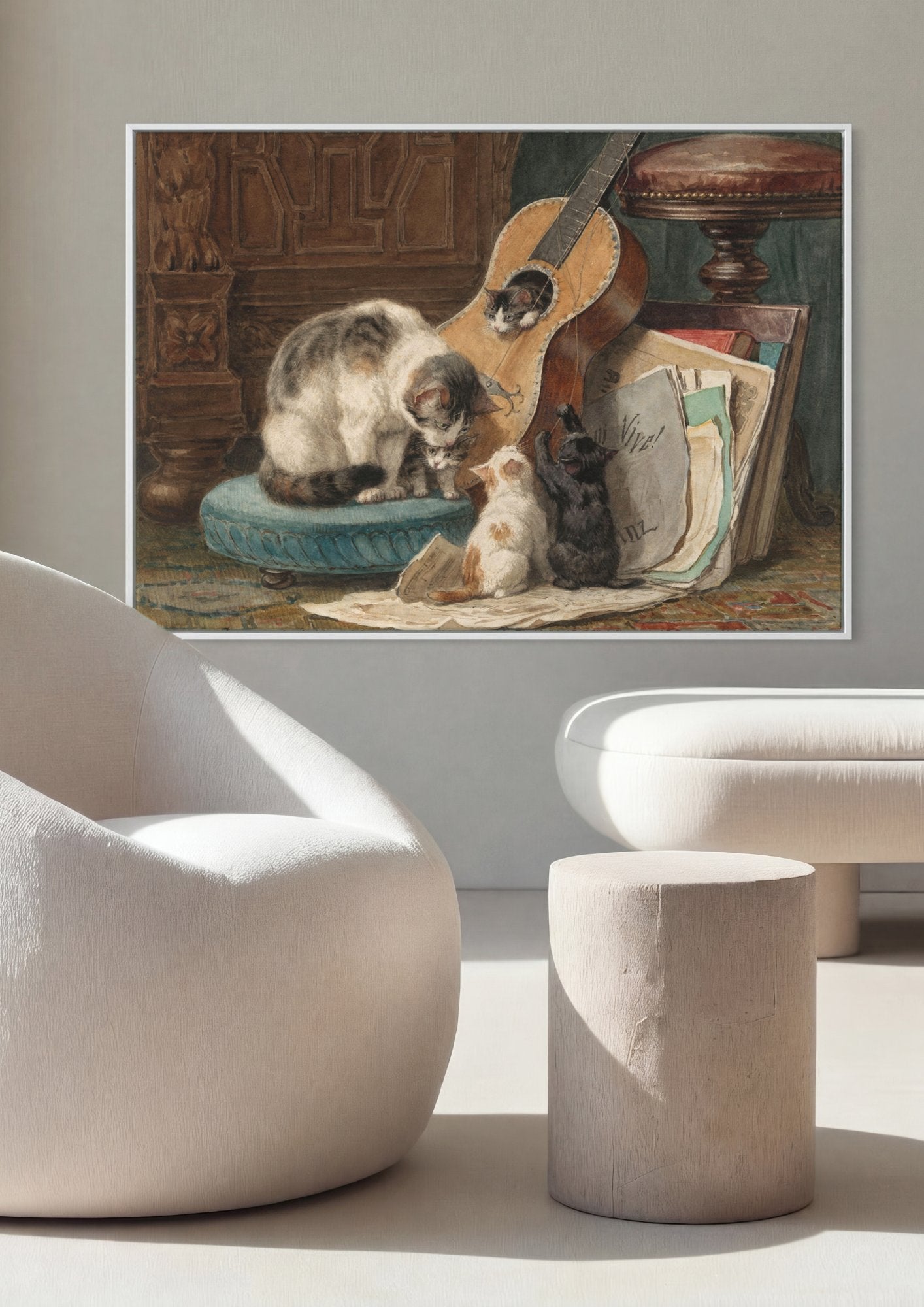 Quadro Decorativo Gatinhos Brincalhões - Henriëtte Ronner-Knip em ambiente decorado