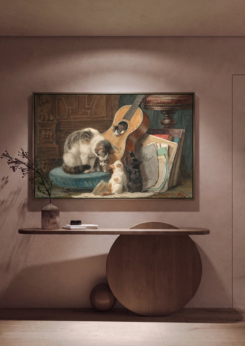 Quadro Decorativo Gatinhos Brincalhões - Henriëtte Ronner-Knip em ambiente decorado