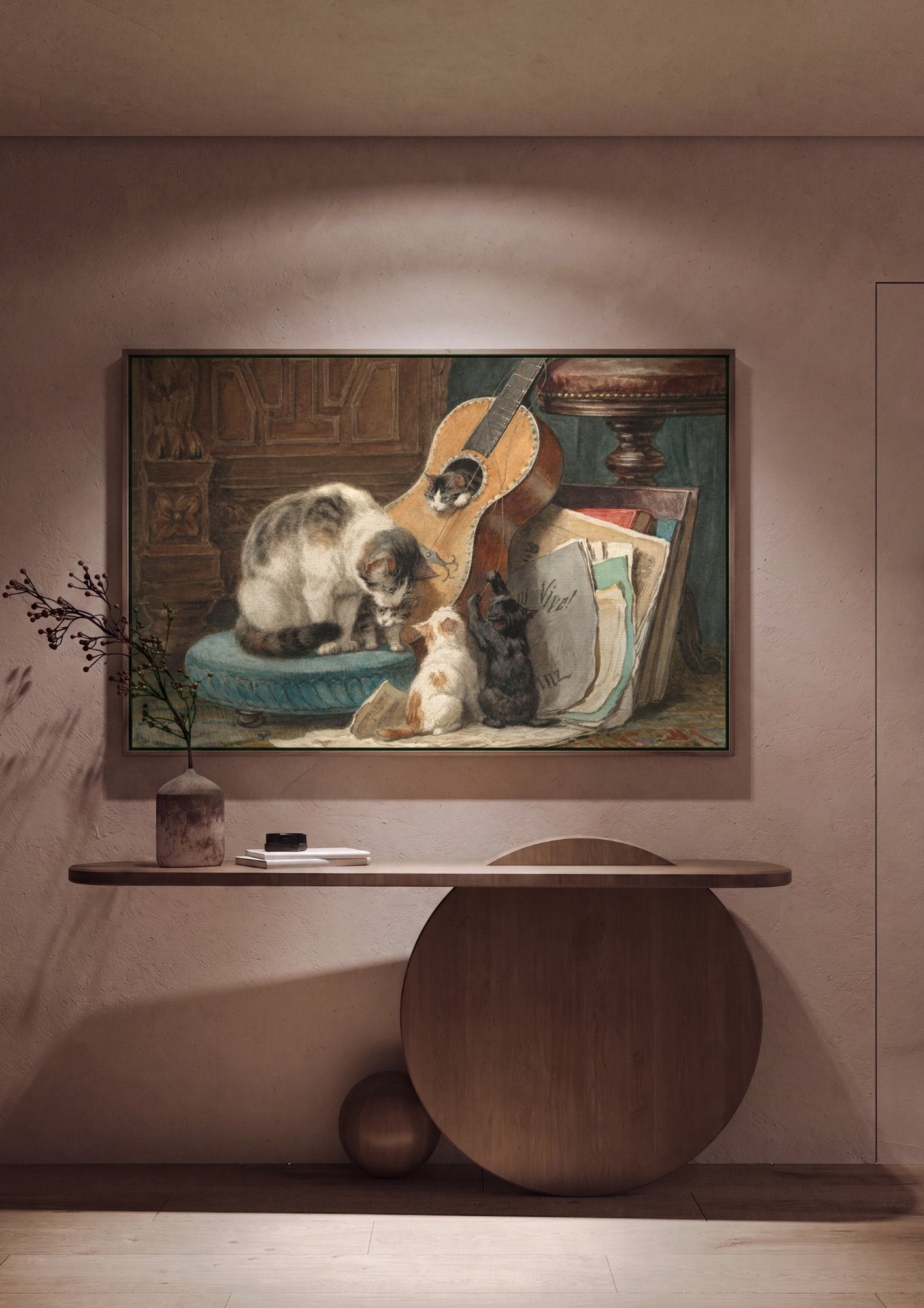 Quadro Decorativo Gatinhos Brincalhões - Henriëtte Ronner-Knip em ambiente decorado