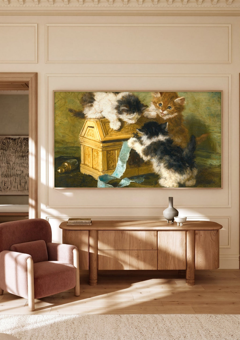 Quadro Decorativo Gatinhos Brincalhões - Henriëtte Ronner-Knip em ambiente decorado