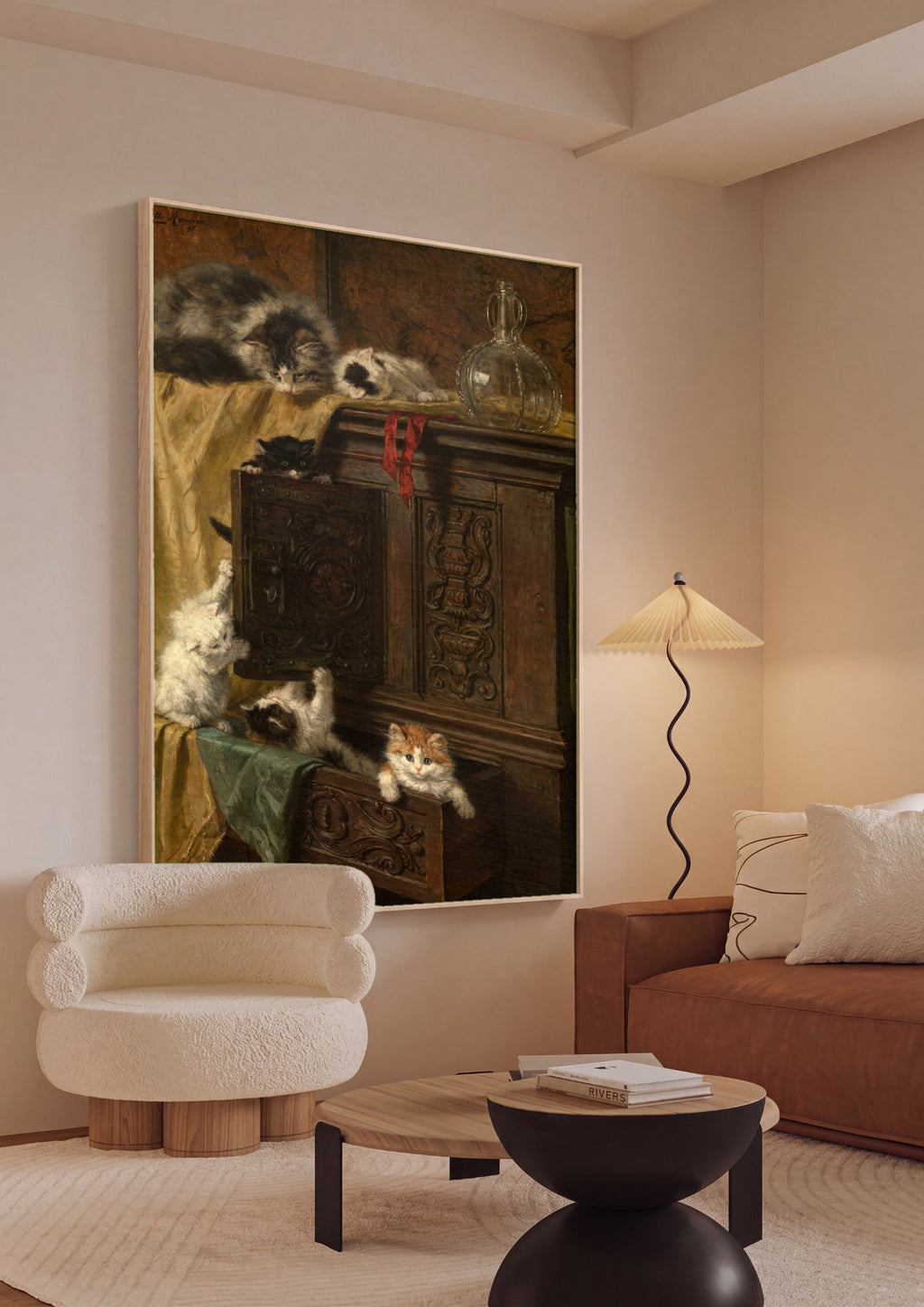 Quadro Decorativo Gatinhos Brincalhões - Henriëtte Ronner-Knip em ambiente decorado