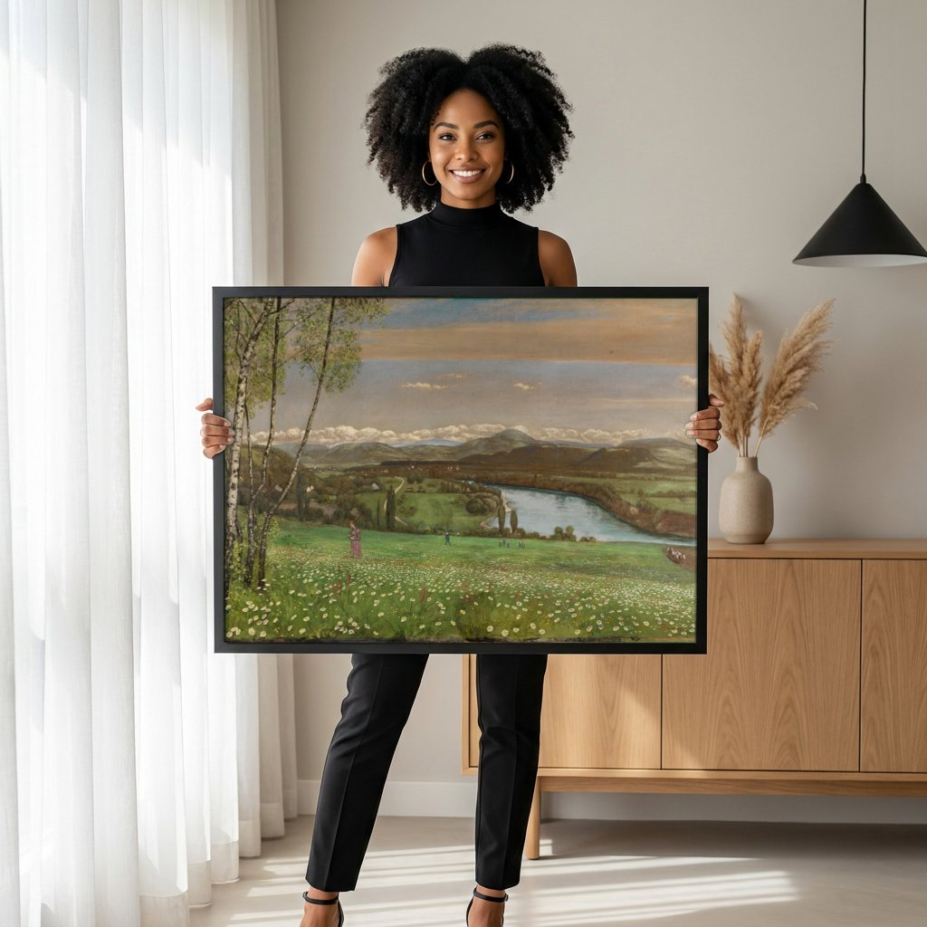 Quadro Decorativo Paisagem com Bétulas - Hans Thoma com modelo em ambiente