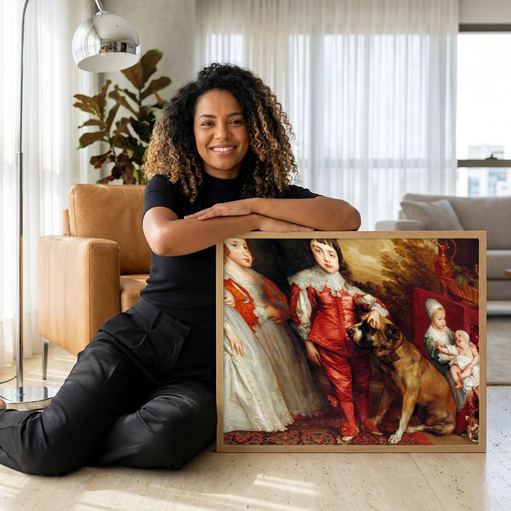 Quadro Decorativo Os Filhos de Carlos I - Van Dyck com modelo em ambiente