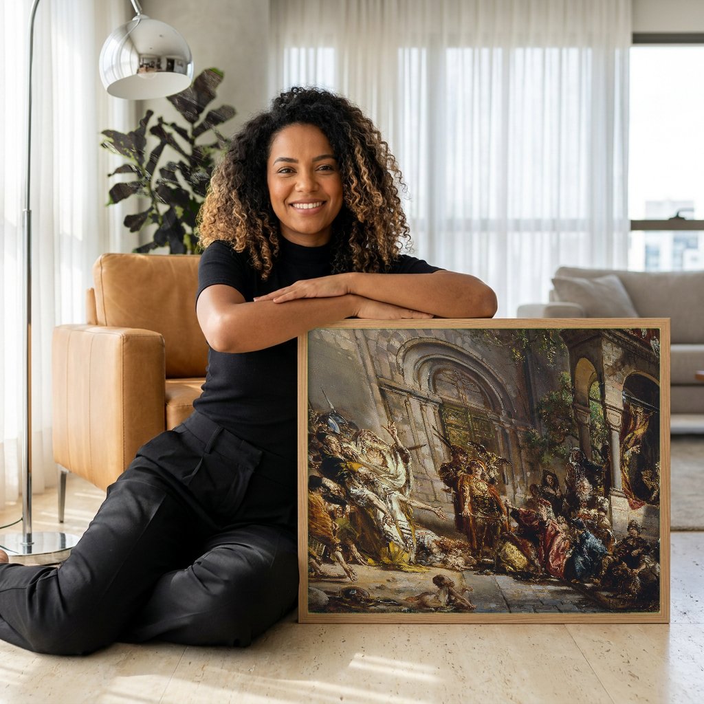 Quadro Decorativo A Chegada dos Monges - Jan Matejko com modelo em ambiente