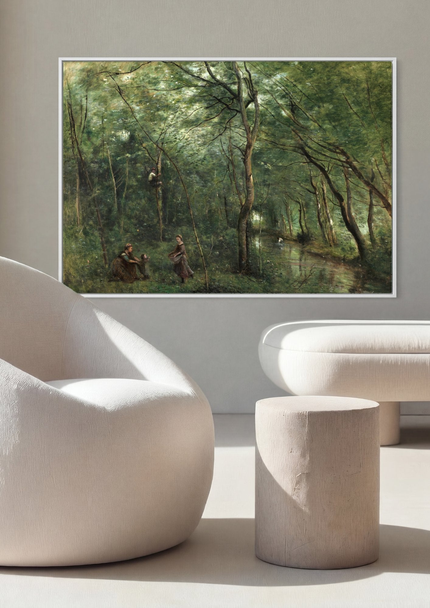 Quadro Decorativo Floresta com Figuras - Jean-Baptiste Camille Corot em ambiente decorado
