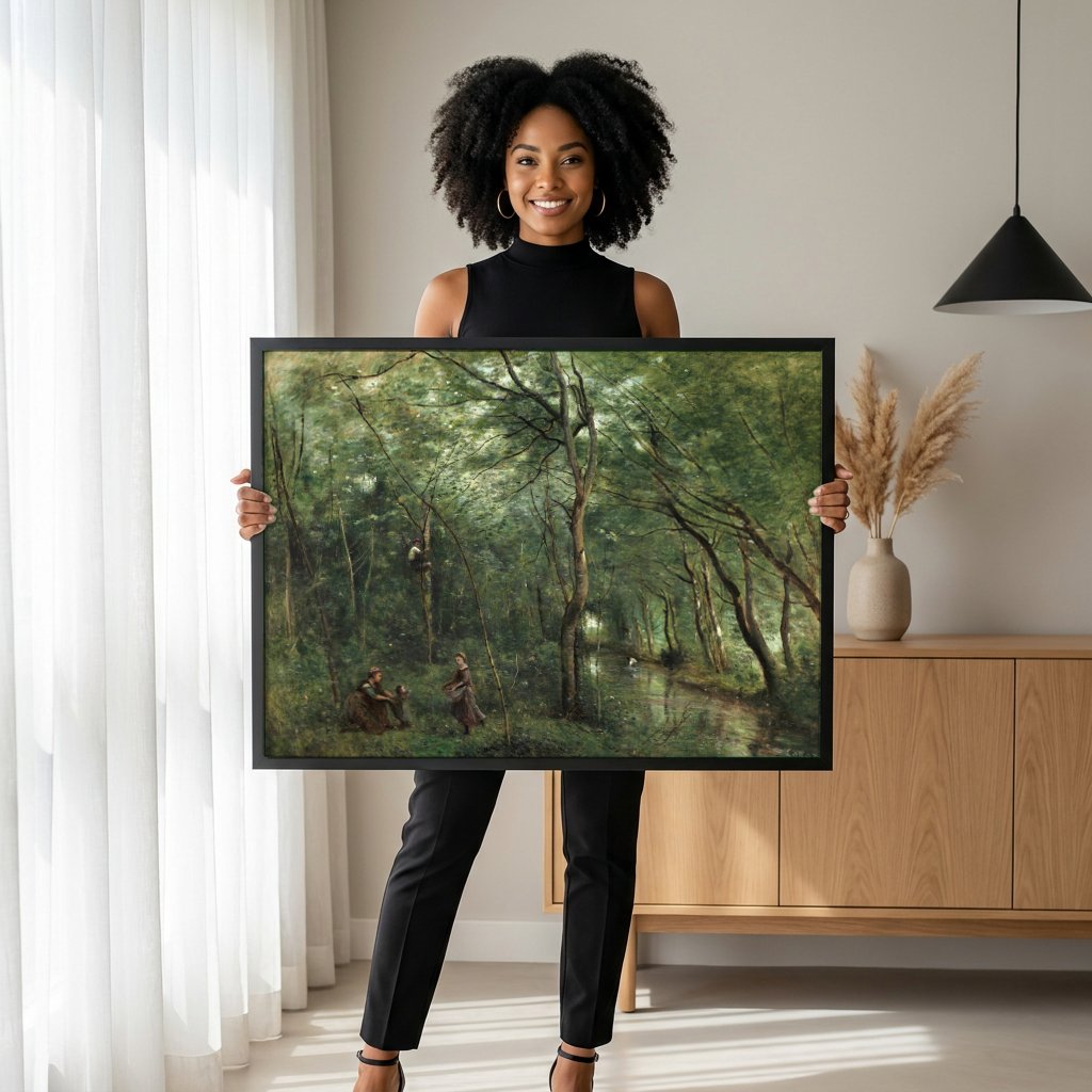 Quadro Decorativo Floresta com Figuras - Jean-Baptiste Camille Corot com modelo em ambiente