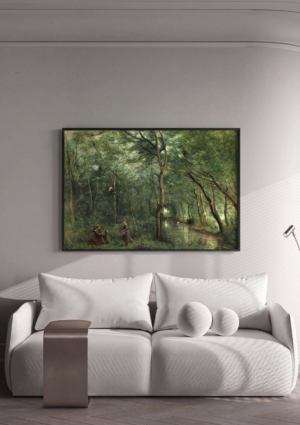 Quadro Decorativo Floresta com Figuras - Jean-Baptiste Camille Corot em ambiente decorado