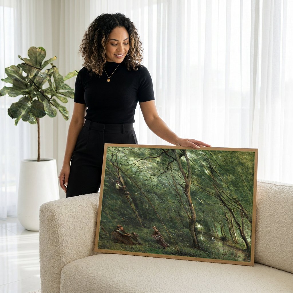 Quadro Decorativo Floresta com Figuras - Jean-Baptiste Camille Corot com modelo em ambiente