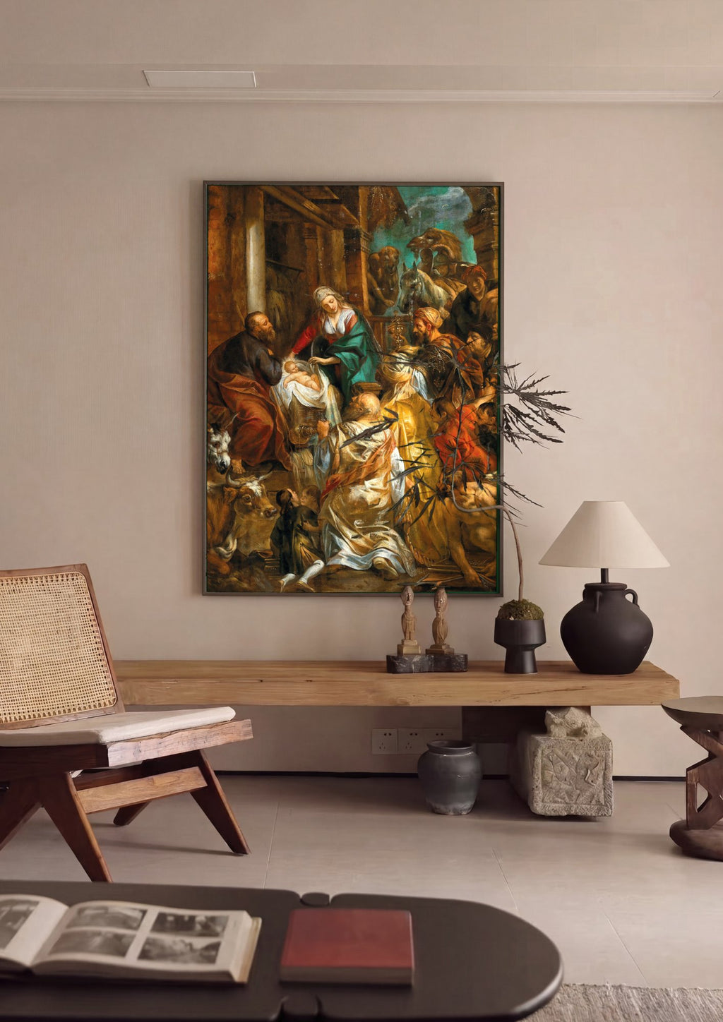 Quadro Decorativo A Adoração dos Magos - Jacob Jordaens em ambiente decorado