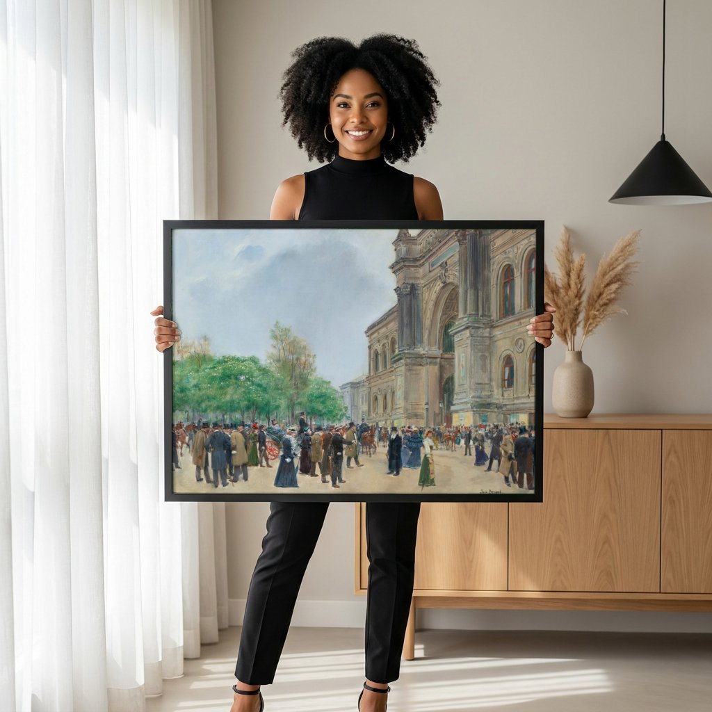 Quadro Decorativo Cena Urbana em Paris - Jean Béraud com modelo em ambiente