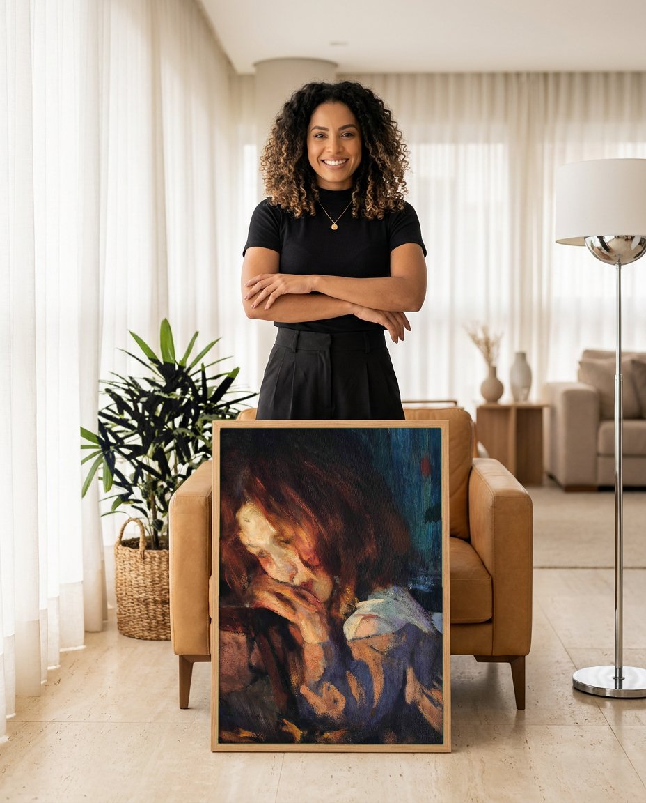Quadro Decorativo A Contemplação - James Jebusa Shannon com modelo em ambiente