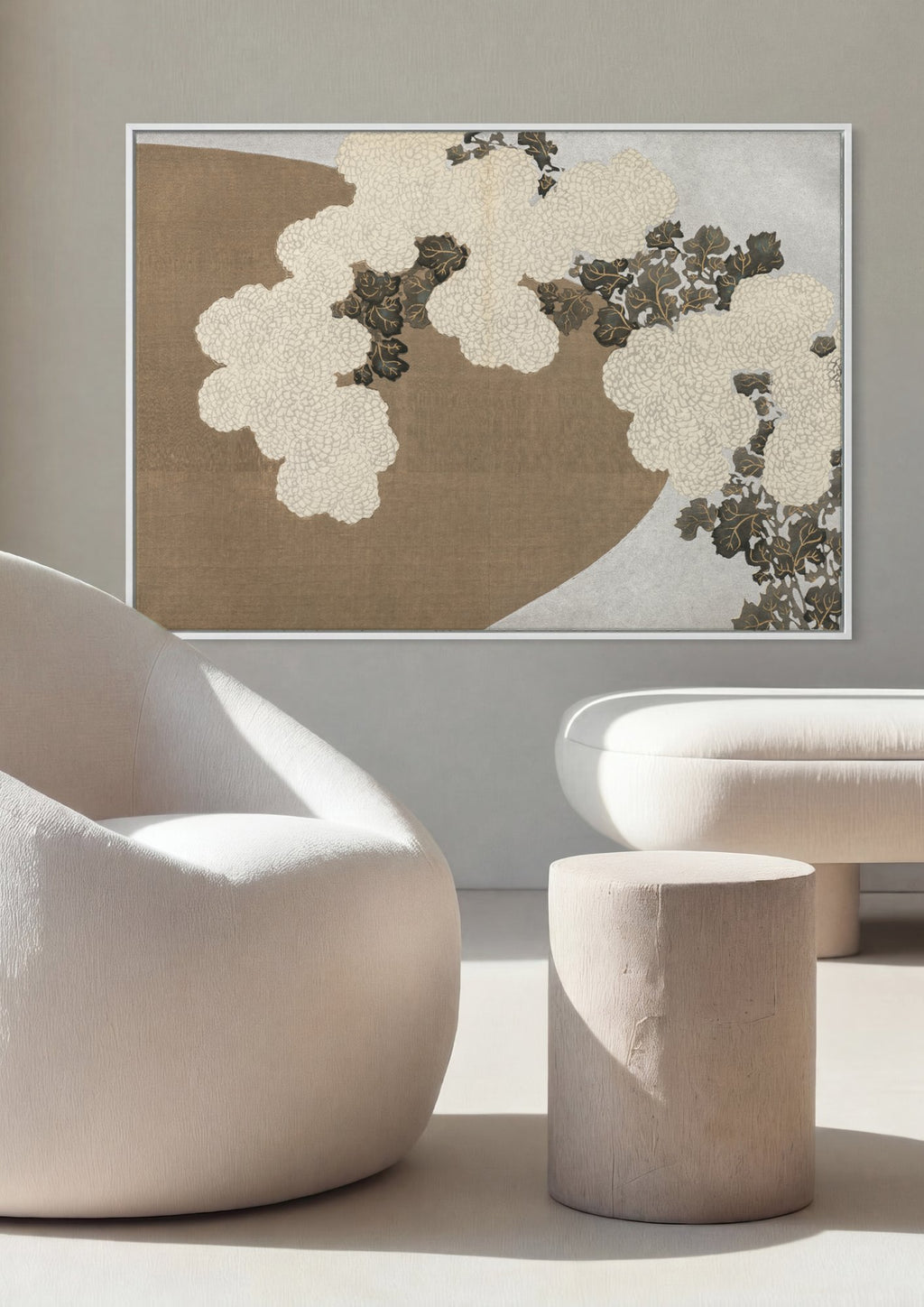 Quadro Decorativo Crisântemos em Ondas - Kamisaka Sekka em ambiente decorado