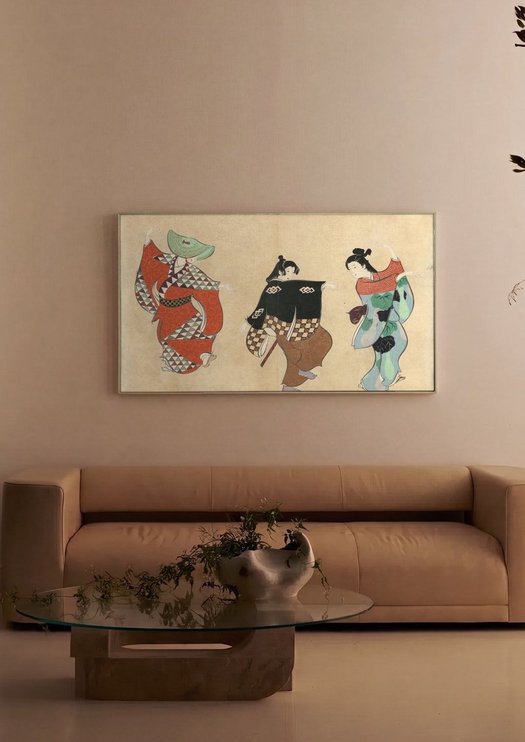 Quadro Decorativo 'Dançarinos Japoneses' - Kamisaka Sekka em ambiente decorado