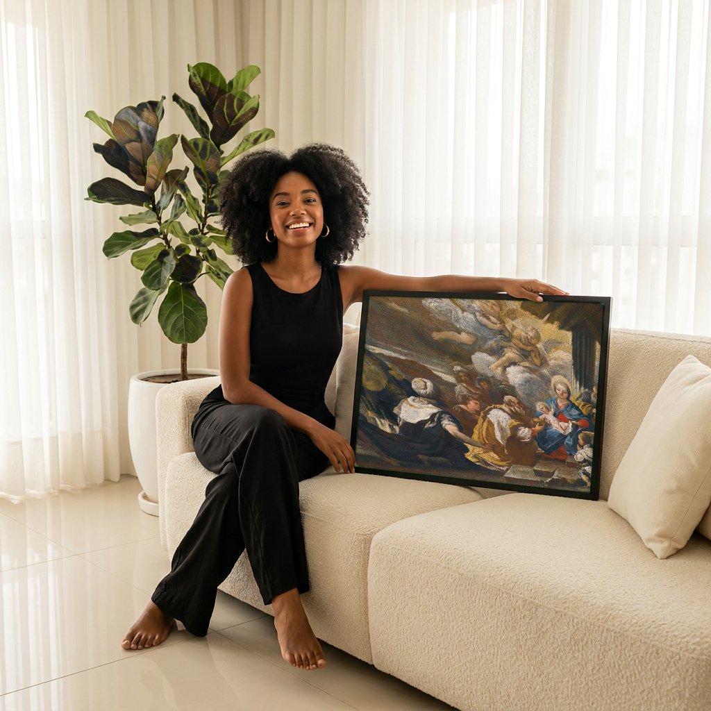 Quadro Decorativo A Adoração dos Magos - Luca Giordano com modelo em ambiente