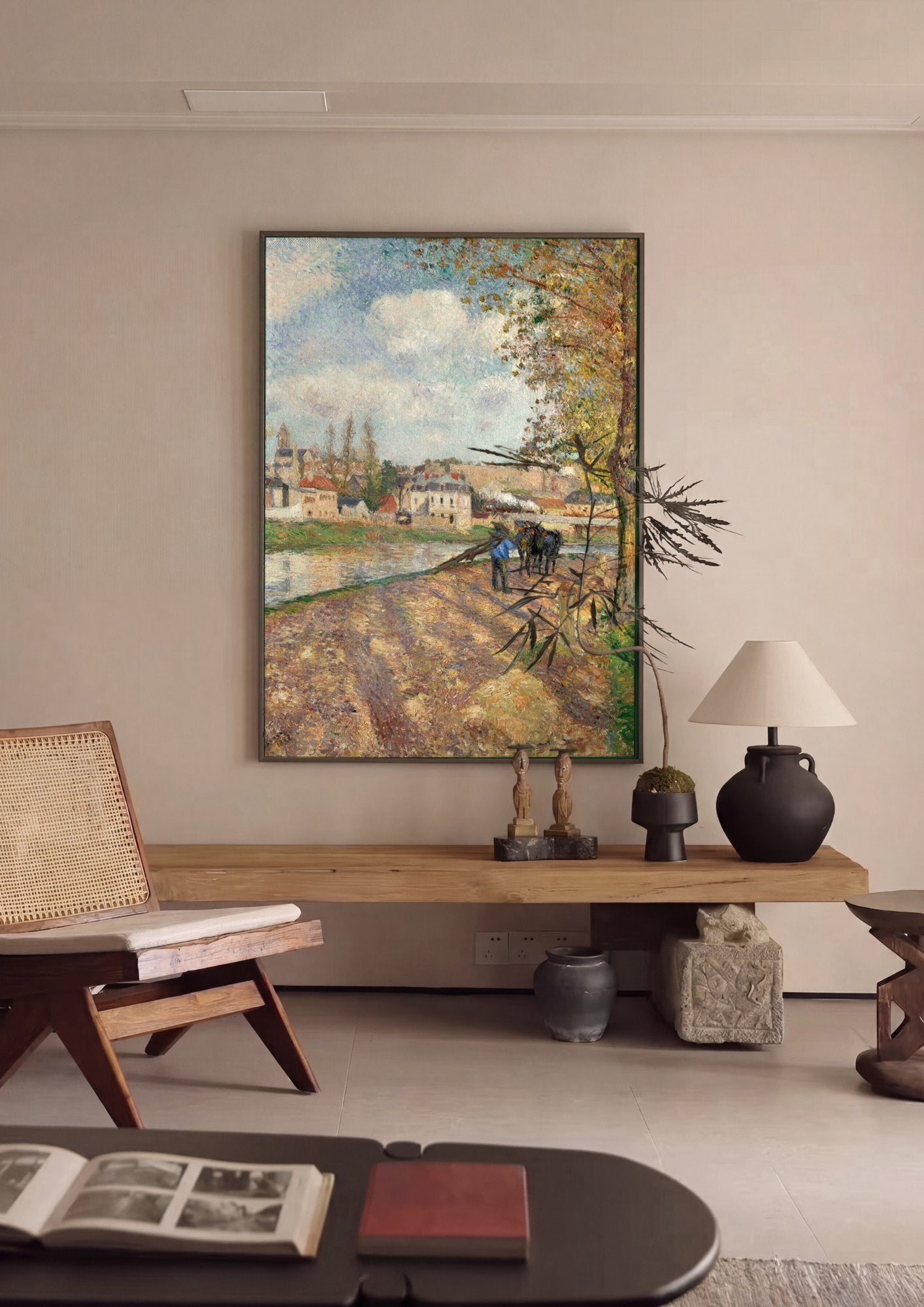 Quadro Decorativo A Chegada das Barcas-Lavadeiras - Camille Pissarro em ambiente decorado