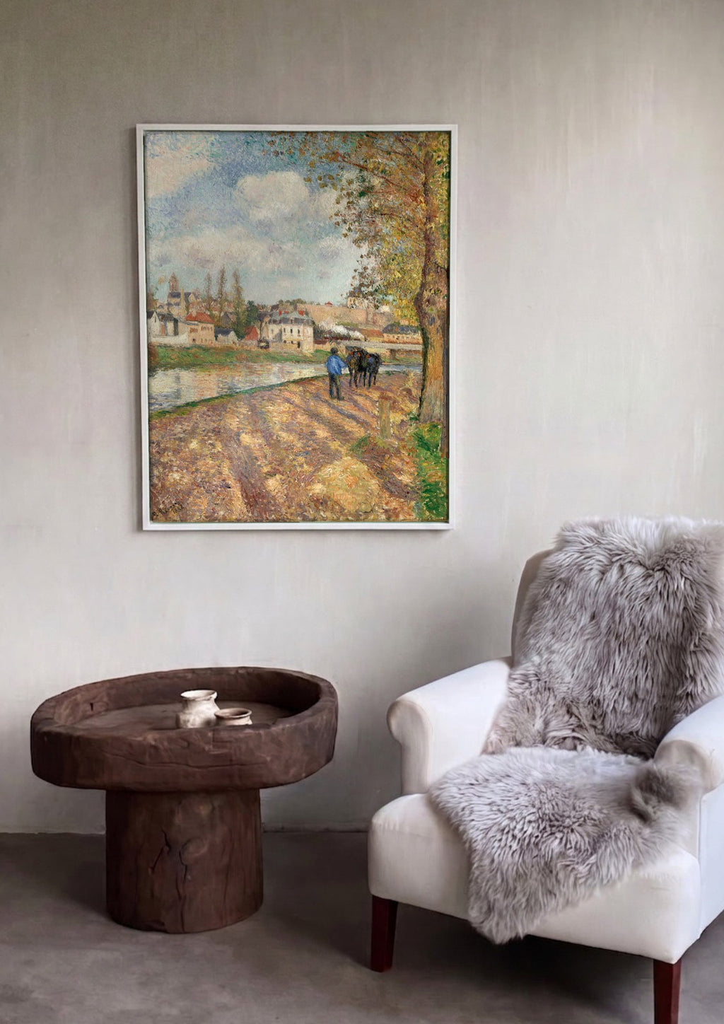 Quadro Decorativo A Chegada das Barcas-Lavadeiras - Camille Pissarro em ambiente decorado