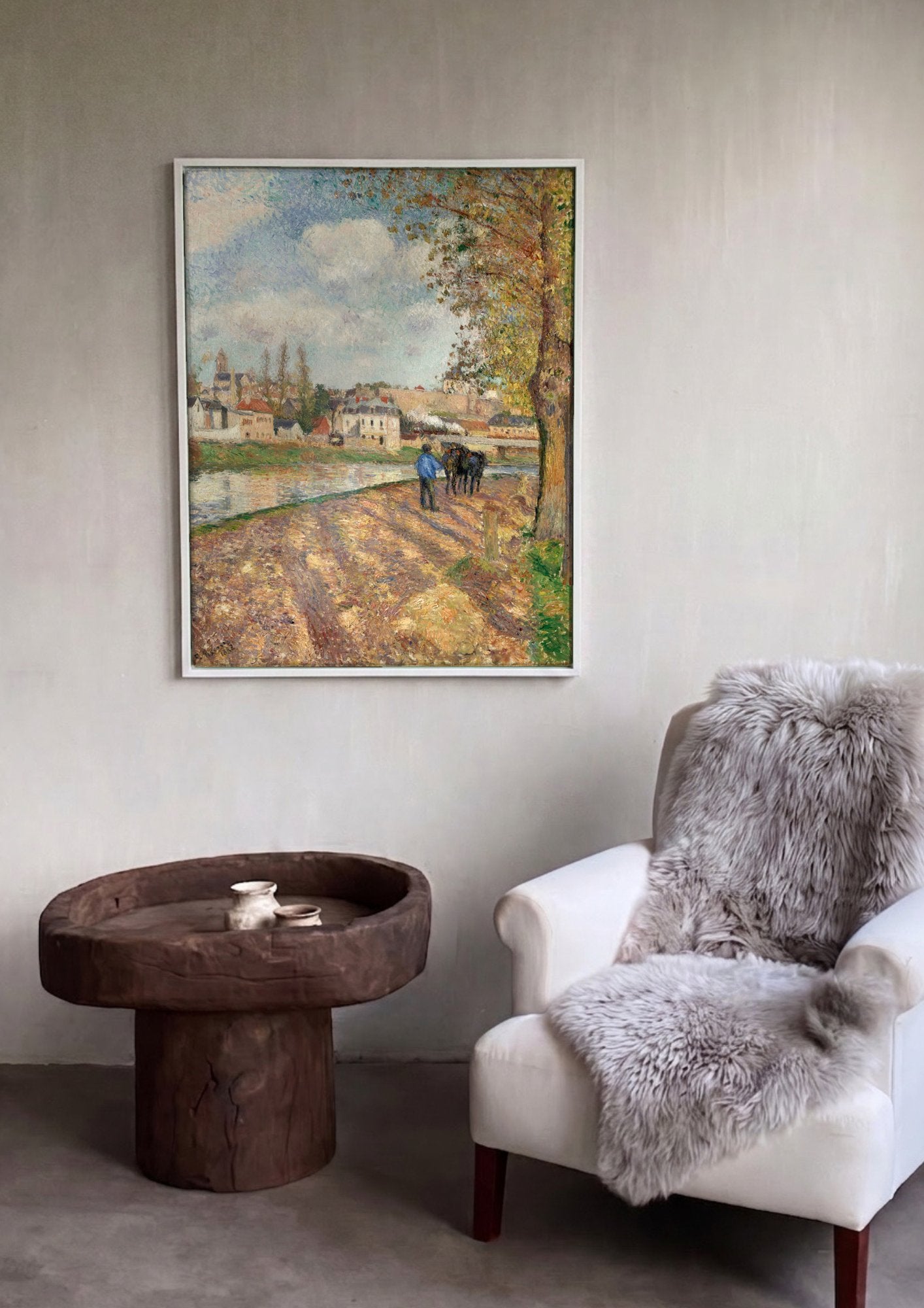 Quadro Decorativo A Chegada das Barcas-Lavadeiras - Camille Pissarro em ambiente decorado