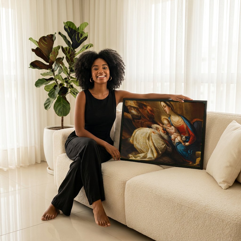 Quadro Decorativo A Adoração dos Magos - Luca Giordano com modelo em ambiente
