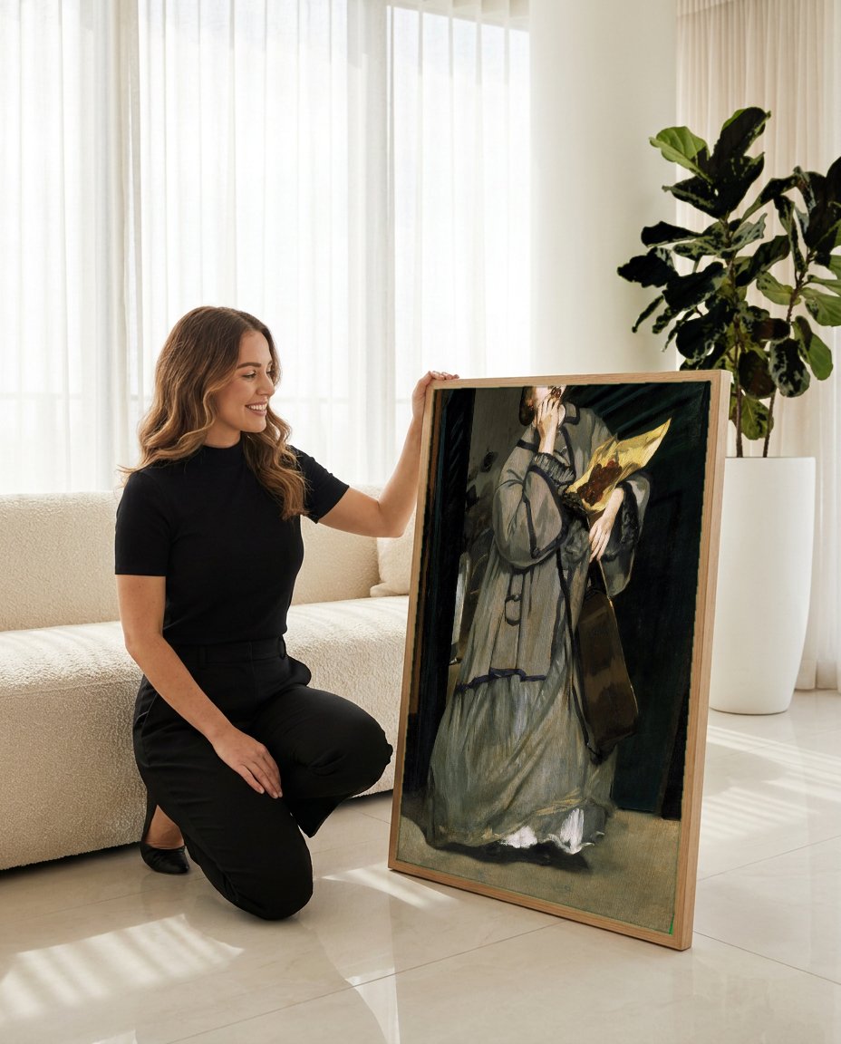 Quadro Decorativo A Mulher das Cerejas - Manet com modelo em ambiente