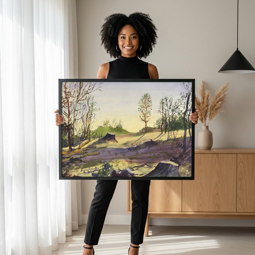 Quadro Decorativo Paisagem com Árvores - Oskar Laske com modelo em ambiente