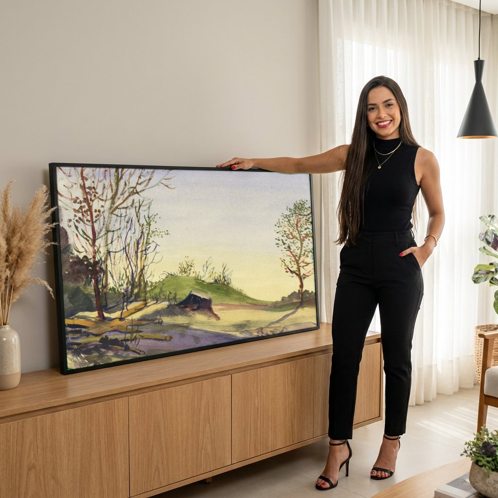 Quadro Decorativo Paisagem com Árvores - Oskar Laske com modelo em ambiente