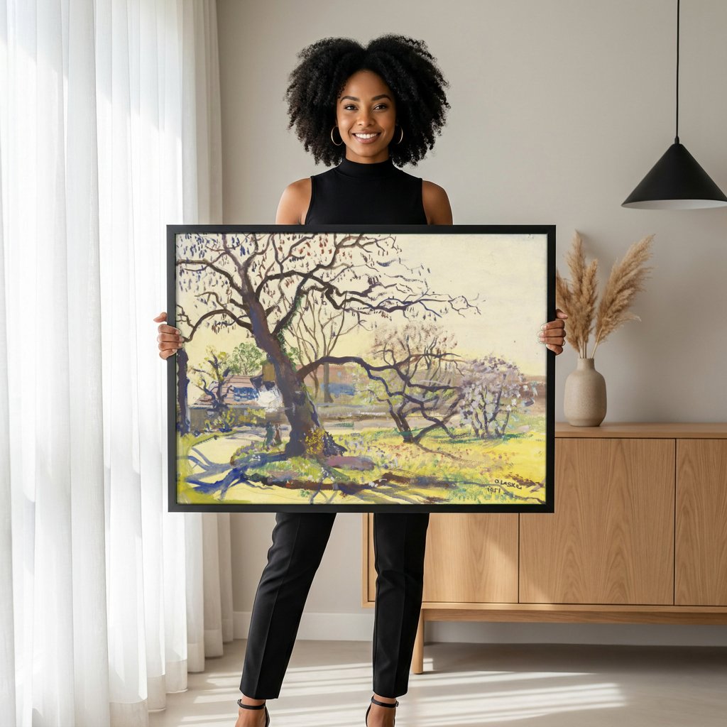 Quadro Decorativo Paisagem com Árvores - Oskar Laske com modelo em ambiente